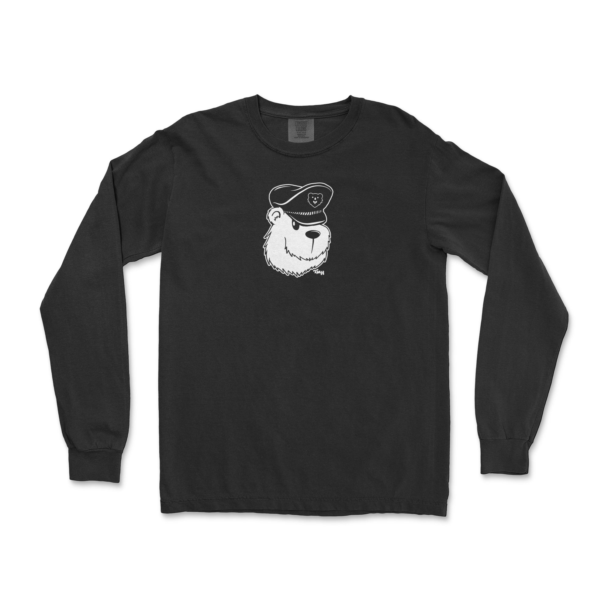 Leather Cap Bear Long-Sleeve T-Shirt - Hunky Tops #color_Black