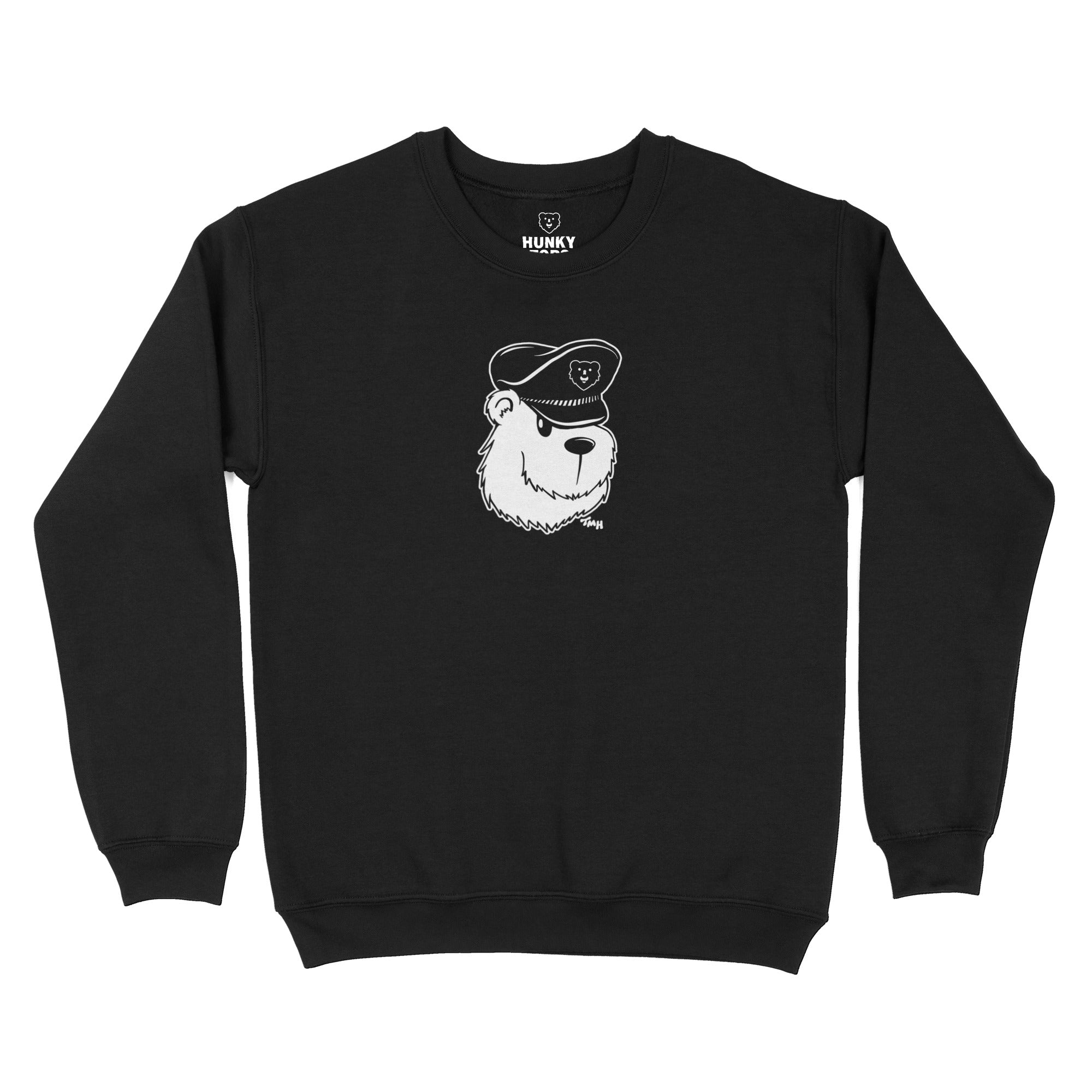 Leather Cap Bear Sweatshirt - Hunky Tops #color_Black