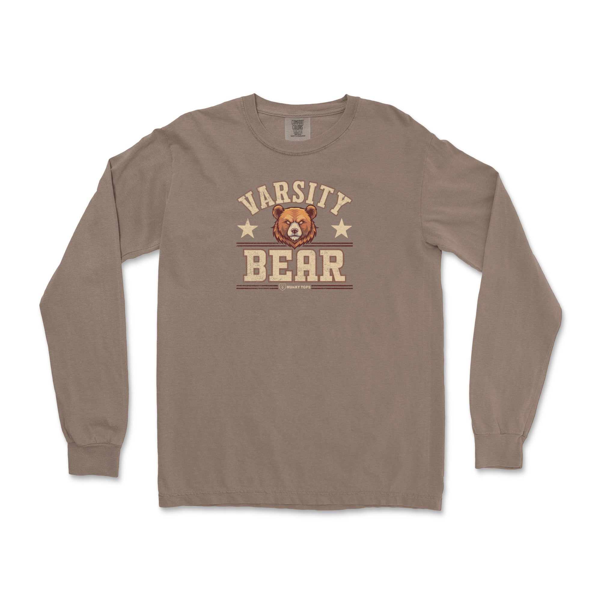 Varsity Bear Long-Sleeve T-Shirt - Hunky Tops #color_Espresso