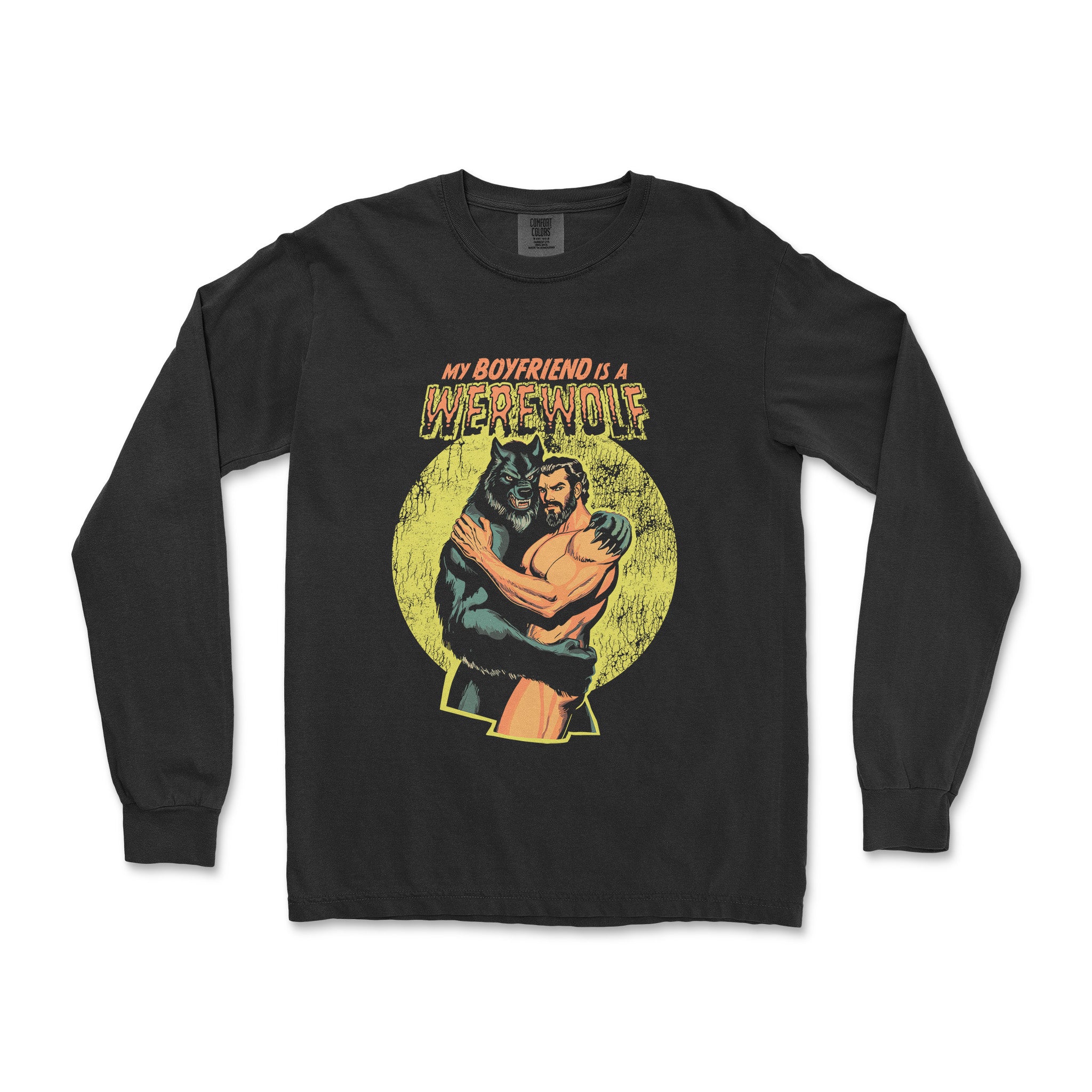 My Boyfriend is a Werewolf Long-Sleeve T-Shirt - Hunky Tops #color_Black