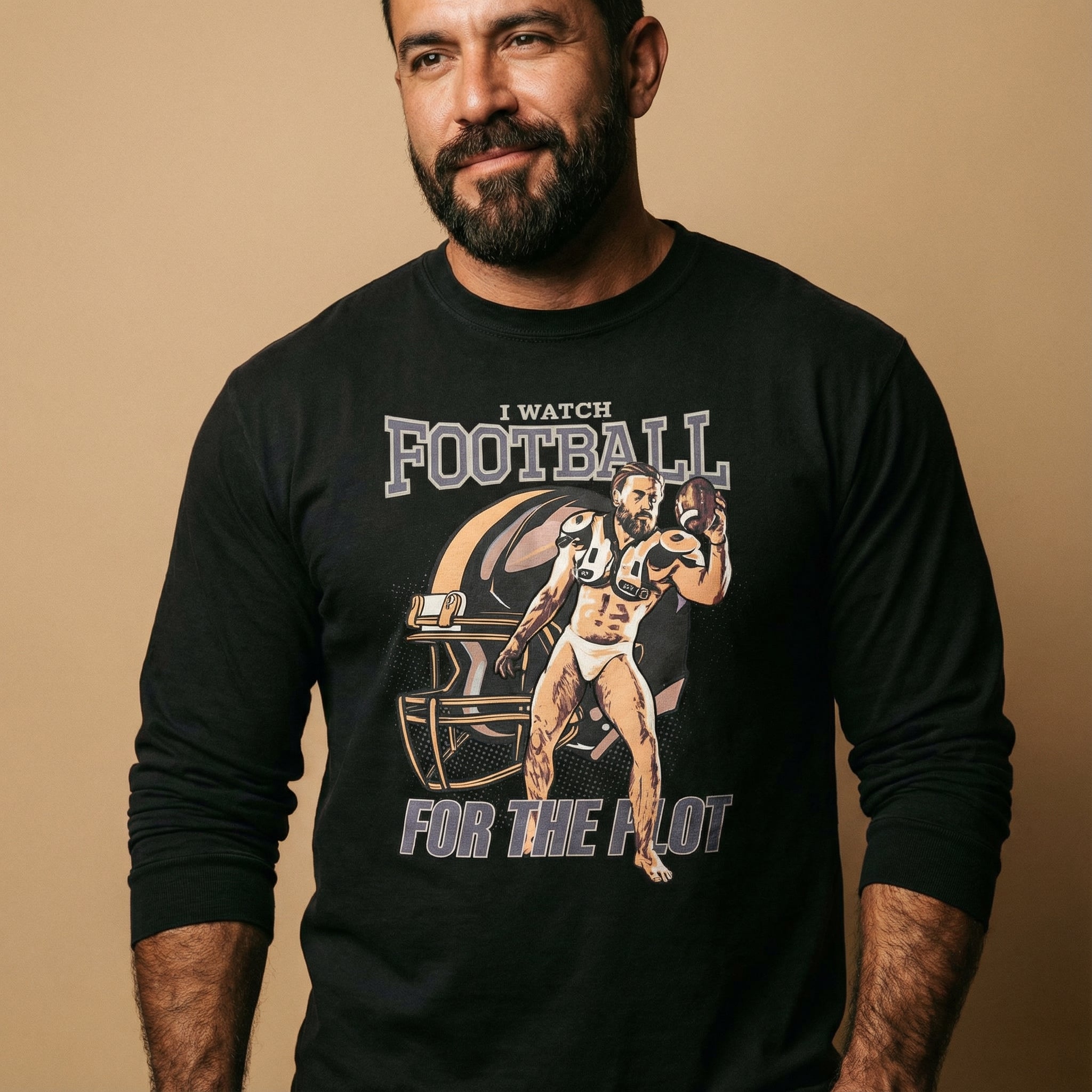 "I Watch Football for the Plot" Long-Sleeve T-Shirt #color_Black