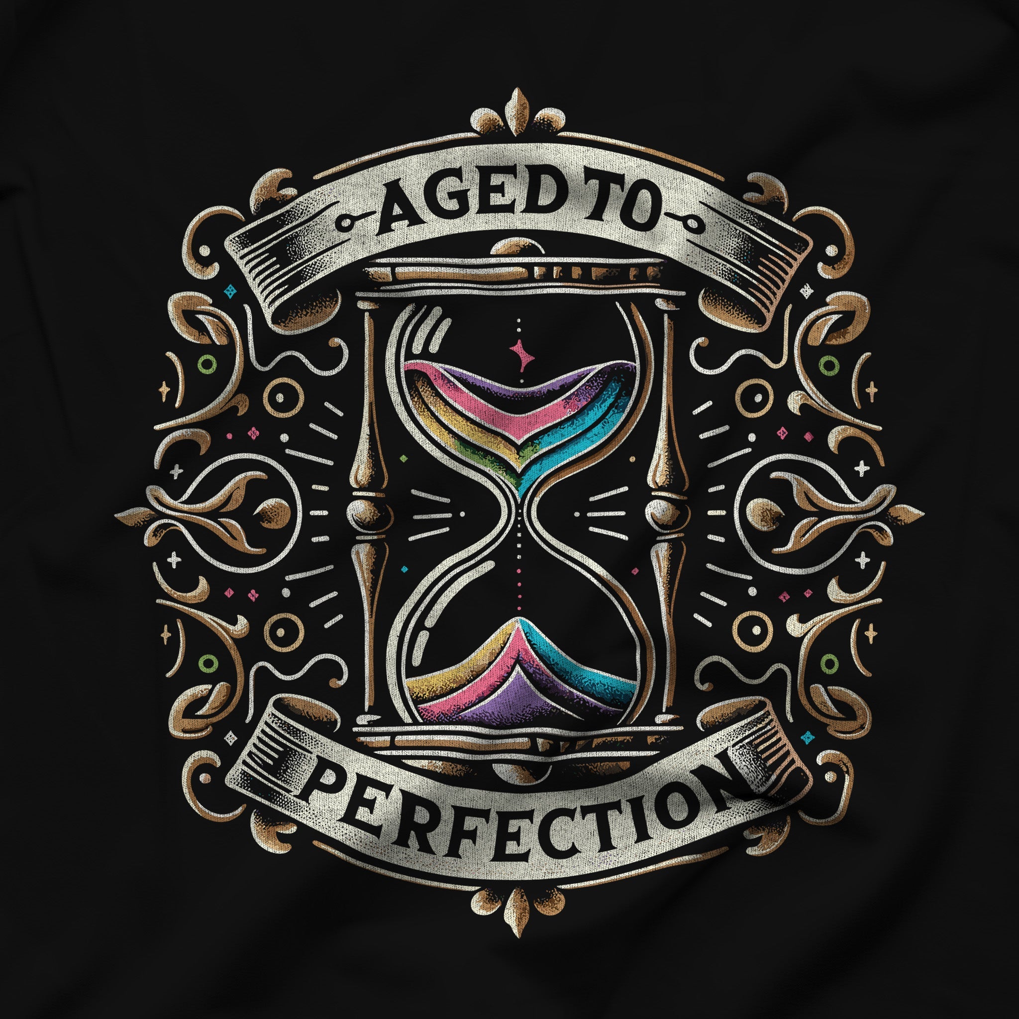 "Aged to Perfection" Vintage Hourglass Graphic Tee - Hunky Tops #color_Black