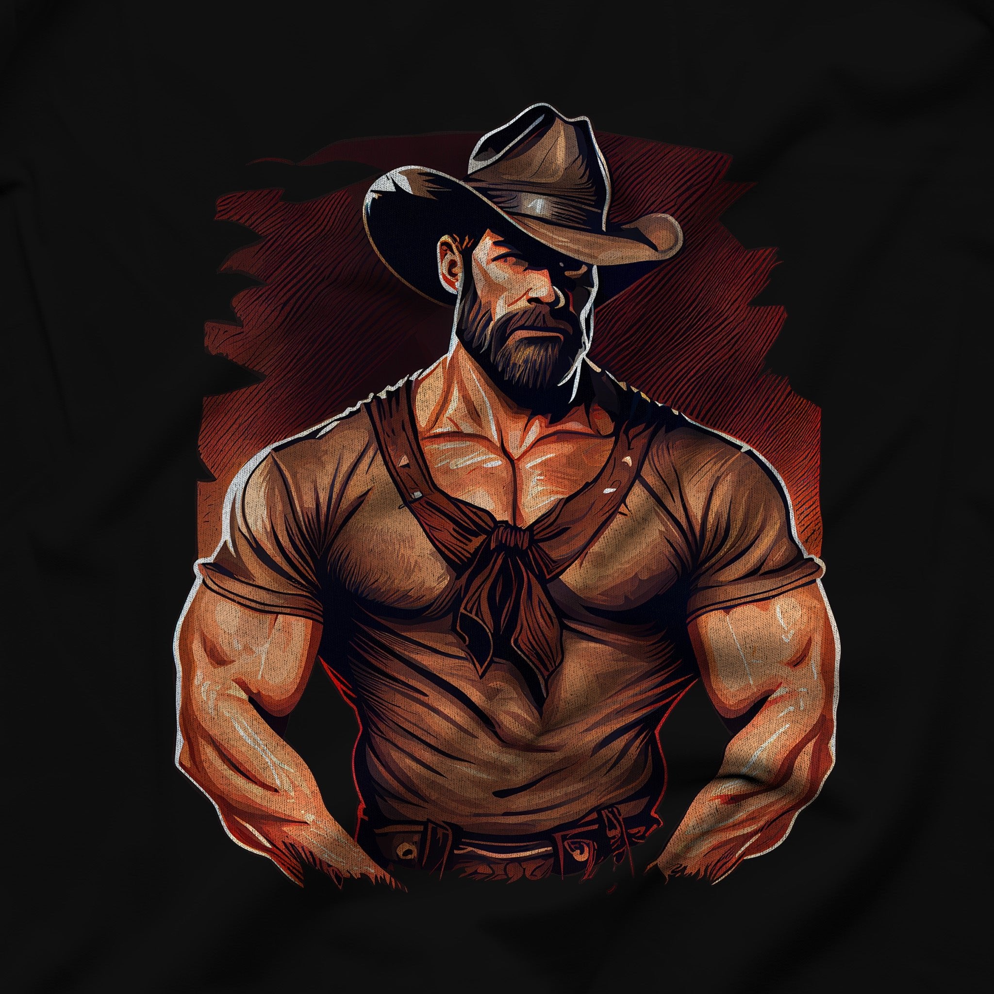Alluring Muscular Cowboy Tee - Dangerously Stylish Gay T Shirt - Hunky Tops #color_Black