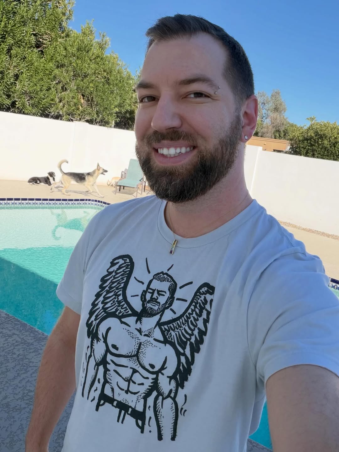 crustmug wearing the Heavenly Hunk Angel T-Shirt