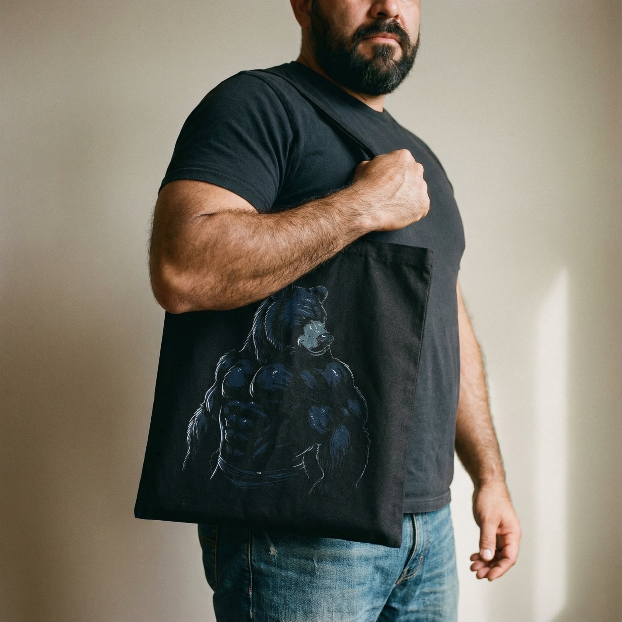 Majestic Bear Canvas Tote Bag #color_Black