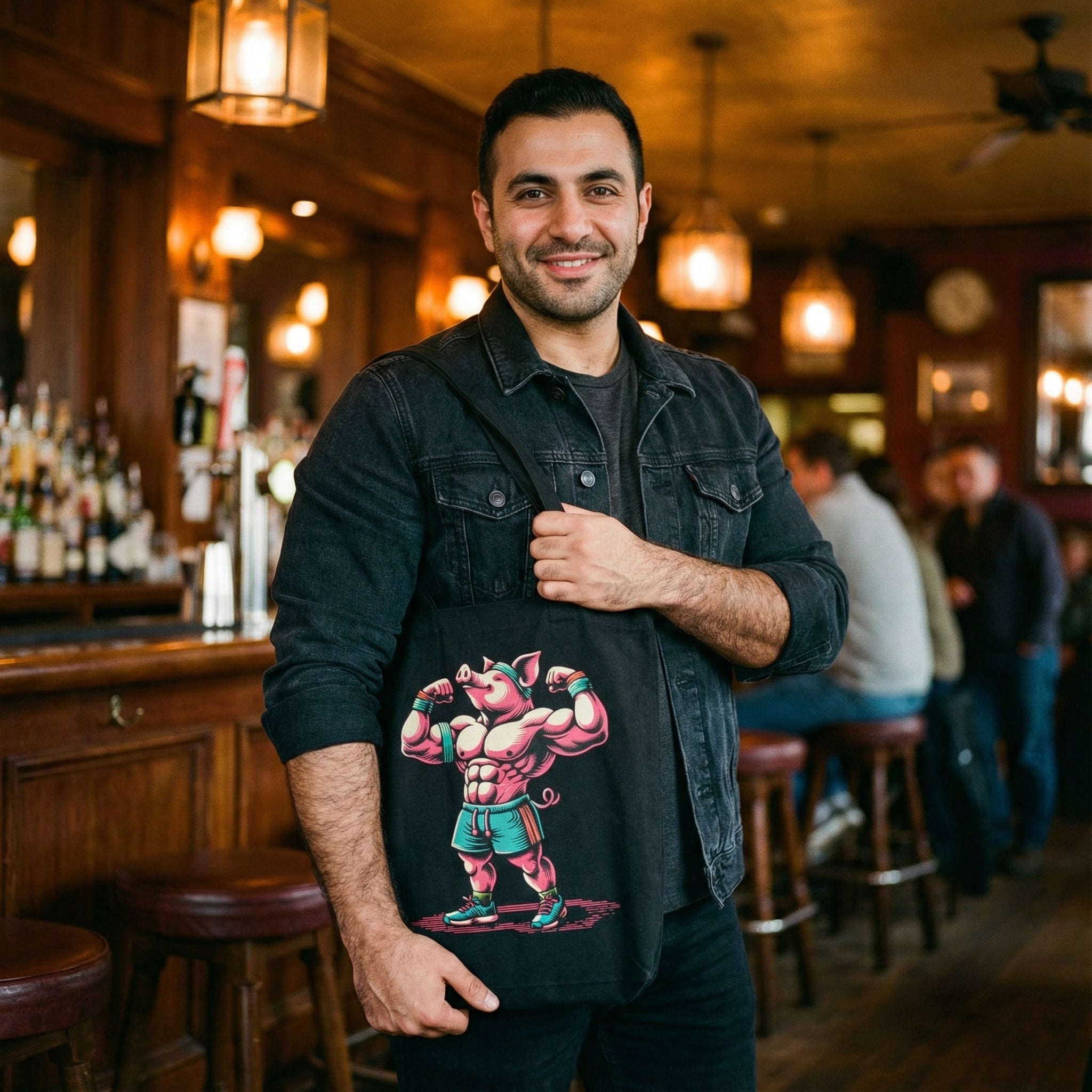 Muscle Pig Canvas Tote Bag #color_Black