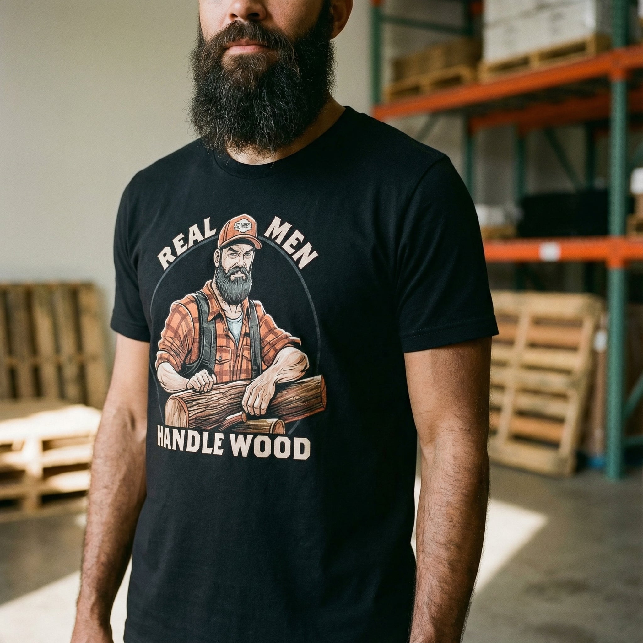 "Real Men Handle Wood" Lumberjack T-Shirt #color_Black