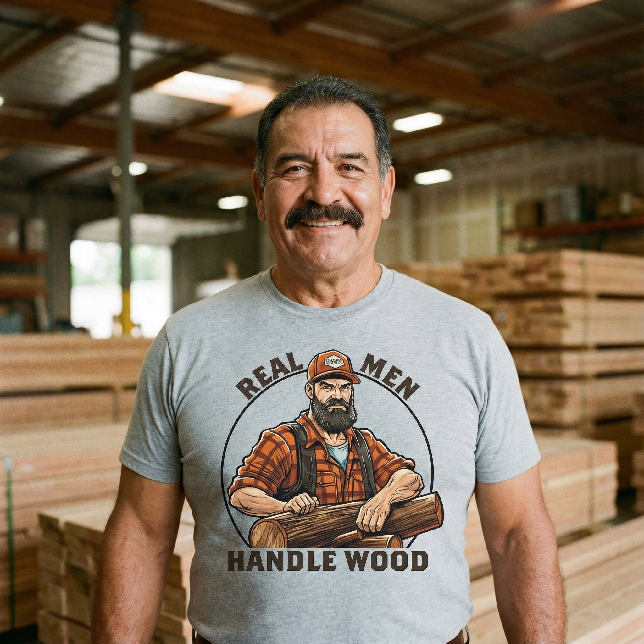 "Real Men Handle Wood" Lumberjack T-Shirt #color_Athletic Heather