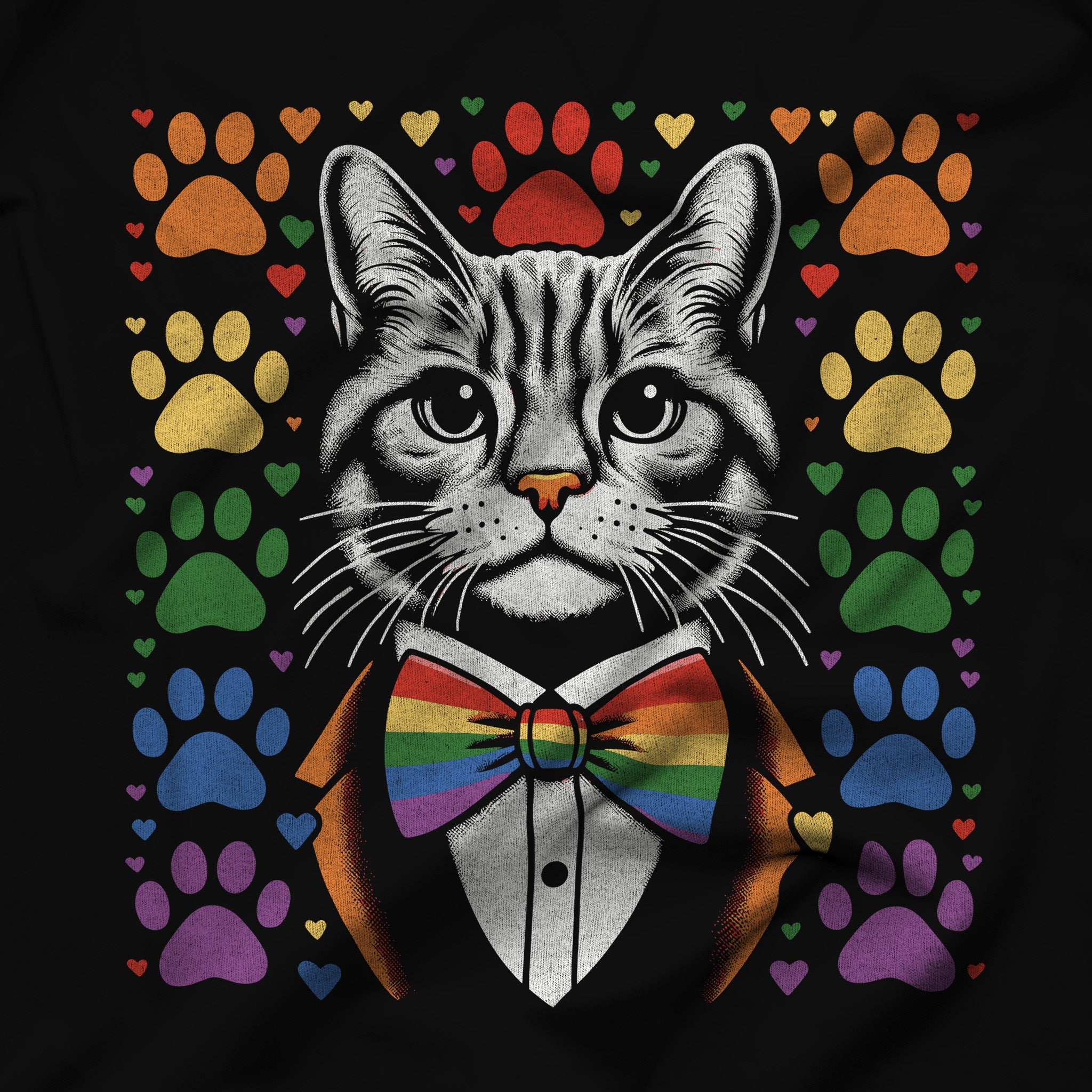Cat Pride Tee: Feline Fancy Meets Rainbow Elegance - Hunky Tops #color_Black