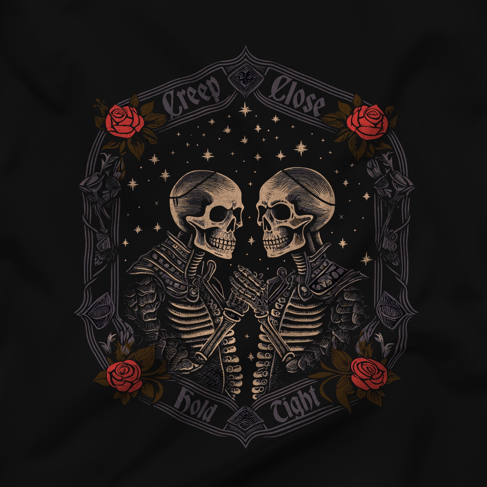"Creep Close, Hold Tight" Halloween Skeletons Sweatshirt - Hunky Tops #color_Black