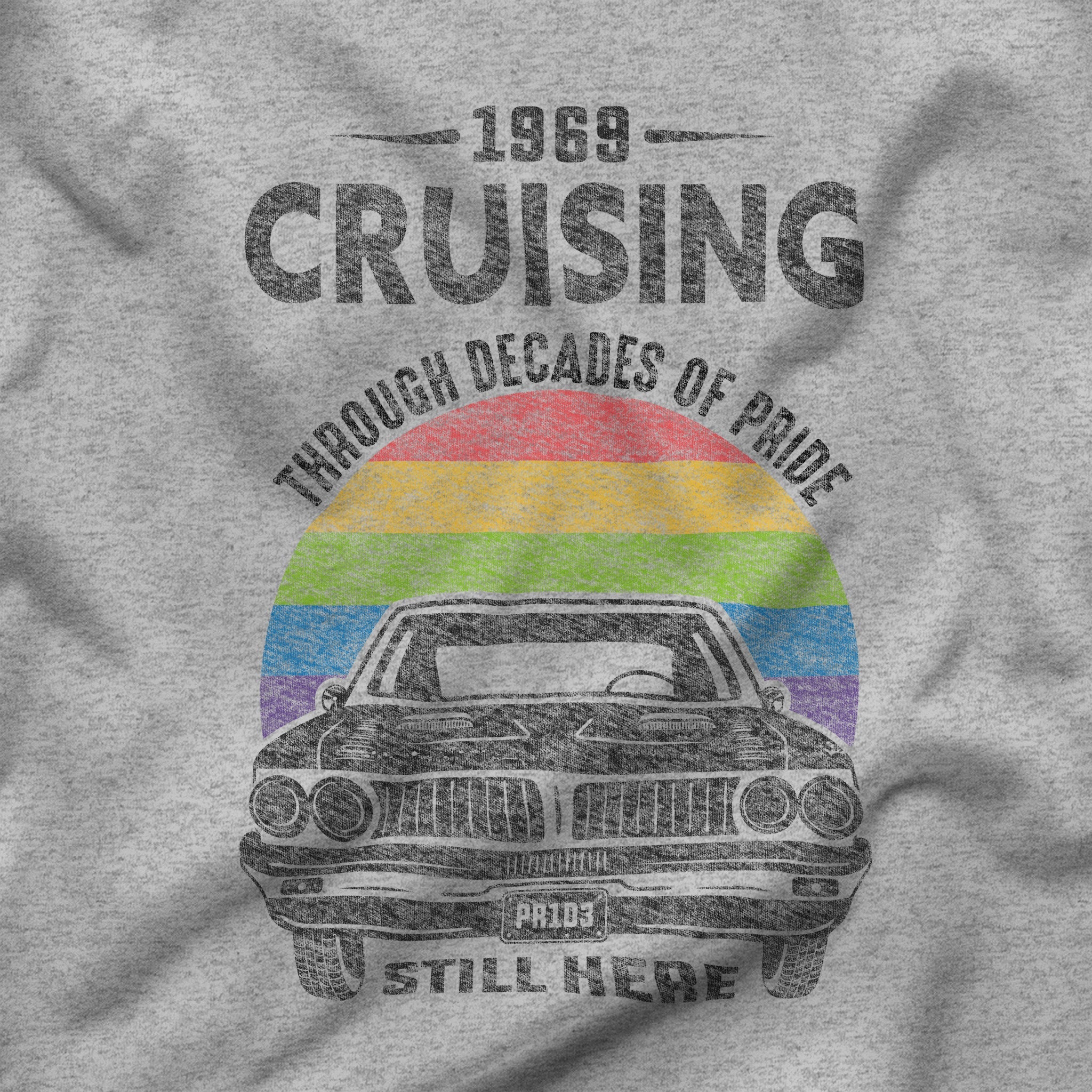 "Cruising Through Decades of Pride" Vintage Muscle Car T-Shirt - Hunky Tops #color_Athletic Heather