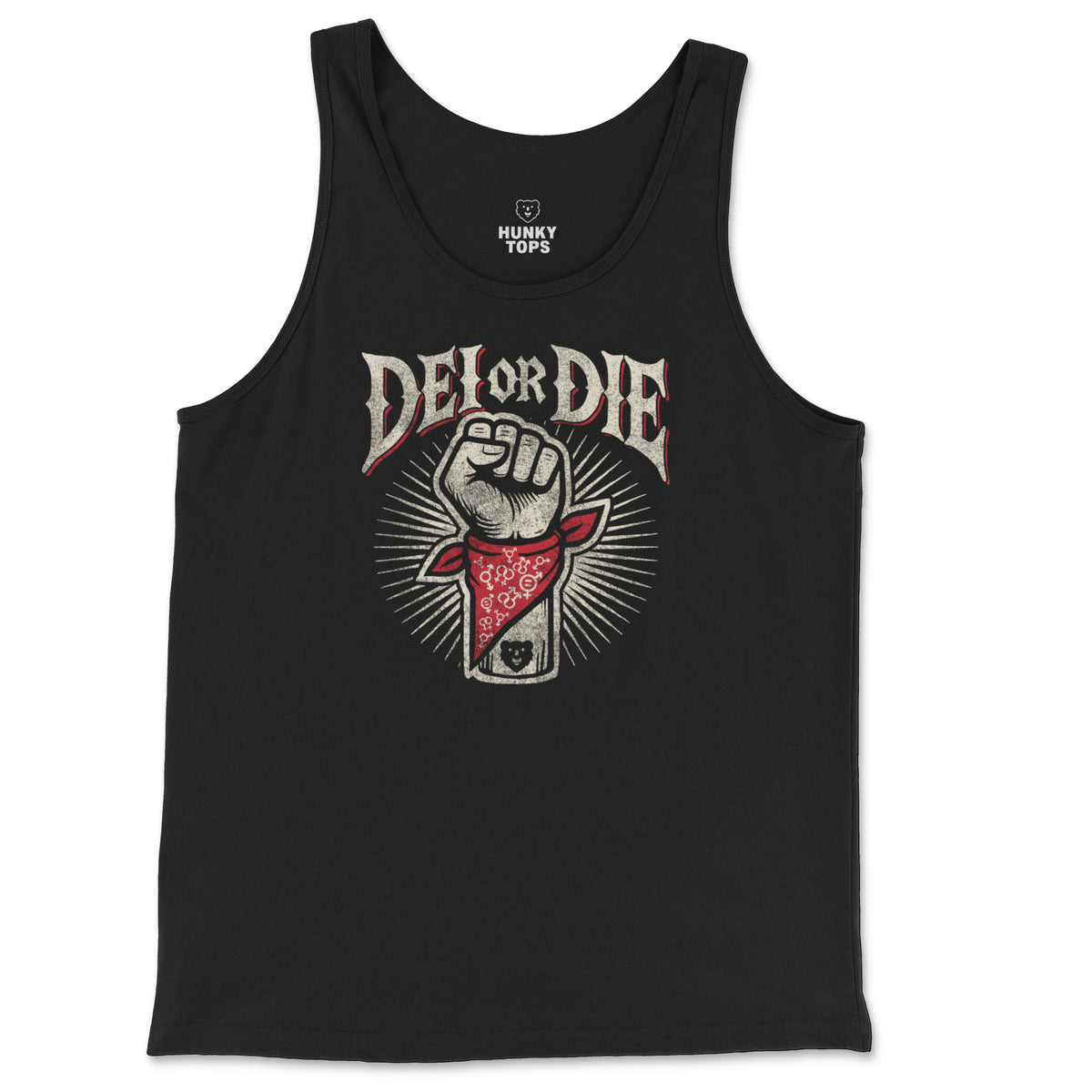 DEI OR DIE Tank Top flat lay #color_Black
