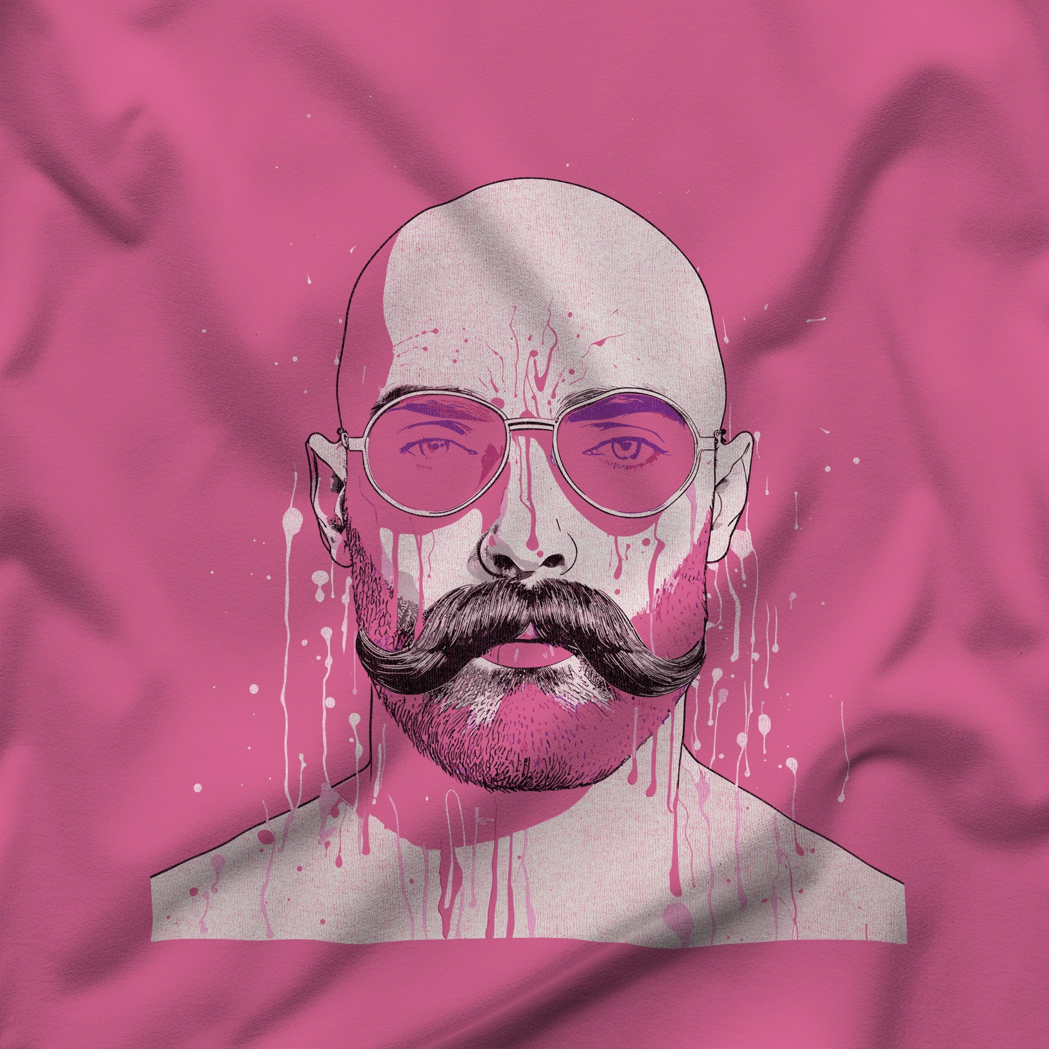 "Dripping" Mustache Man T-Shirt - Hunky Tops #color_Charity Pink