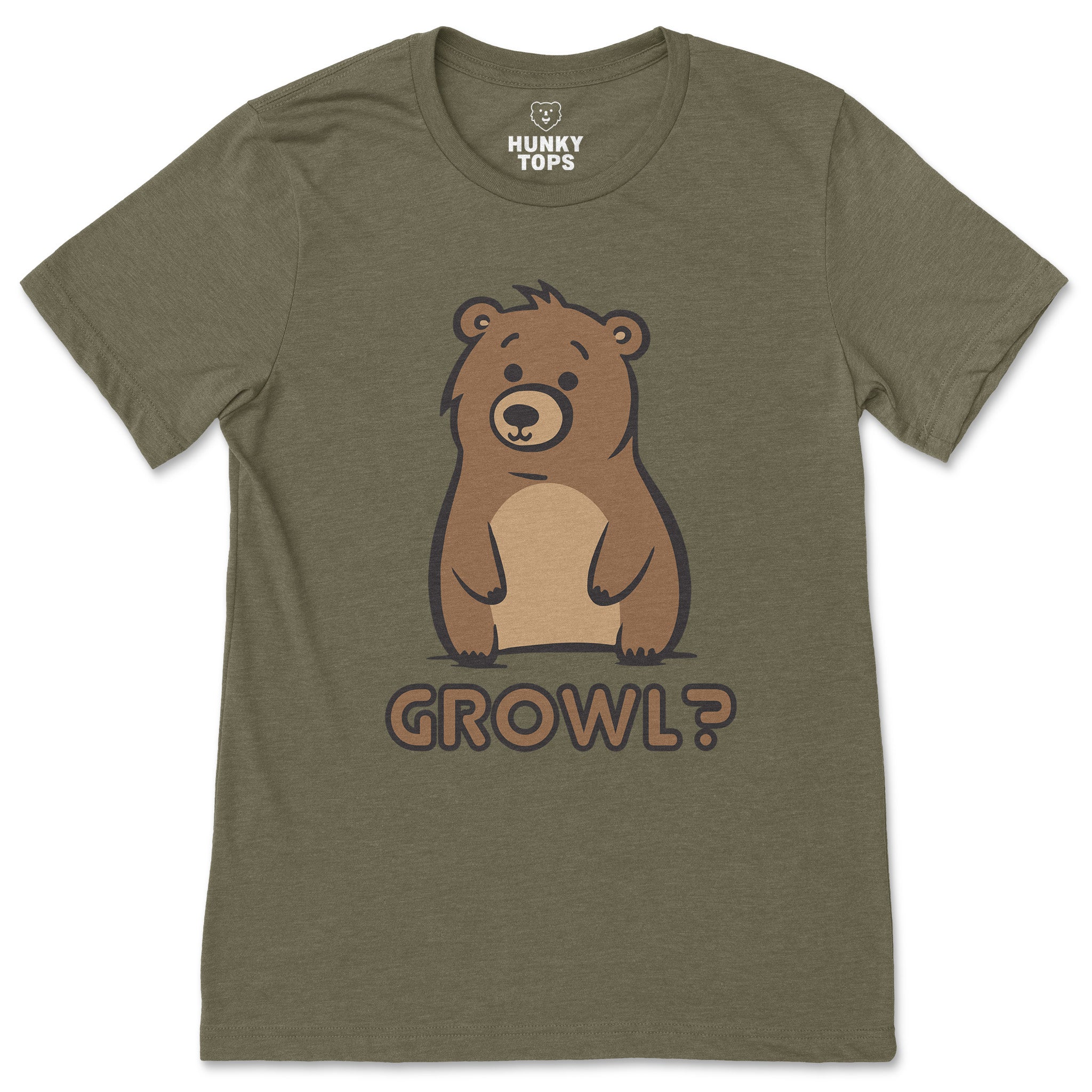 Growl Bear T-Shirt - Cute and Expressive - Hunky Tops #color_Heather Olive
