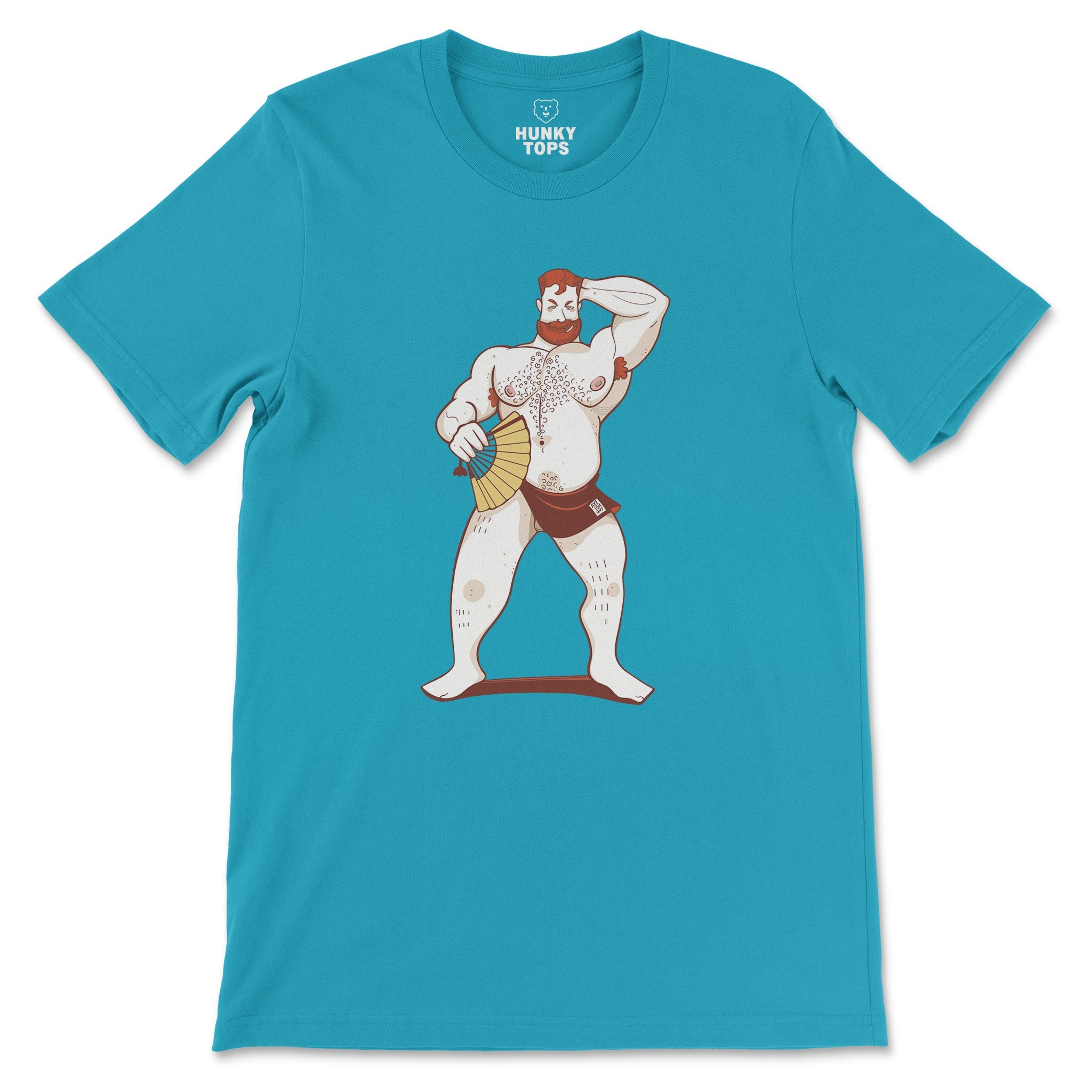 Hot Ginger Bear Summer Fan Tee - Hunky Tops #color_Aqua