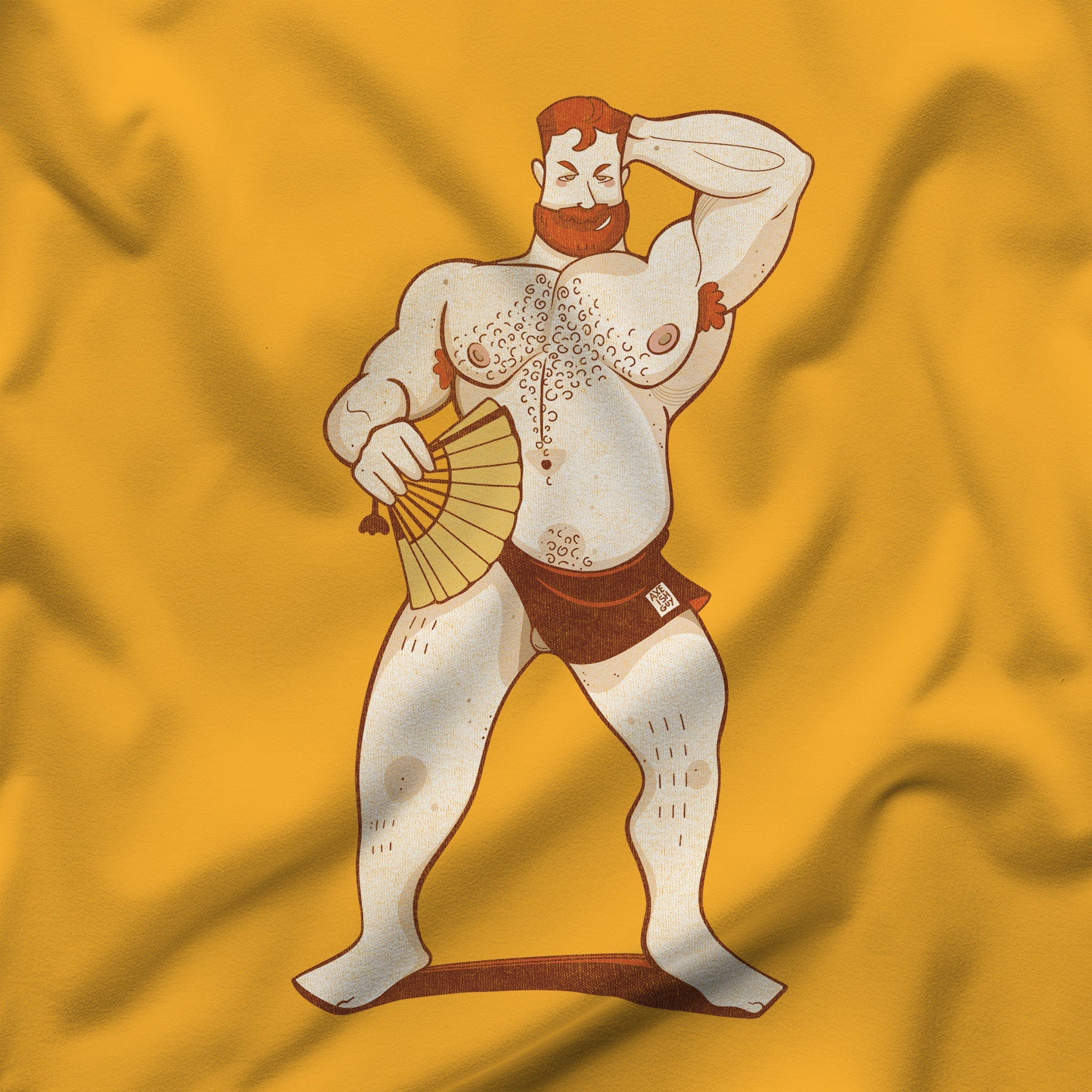 Hot Ginger Bear Summer Fan Tee - Hunky Tops #color_Gold