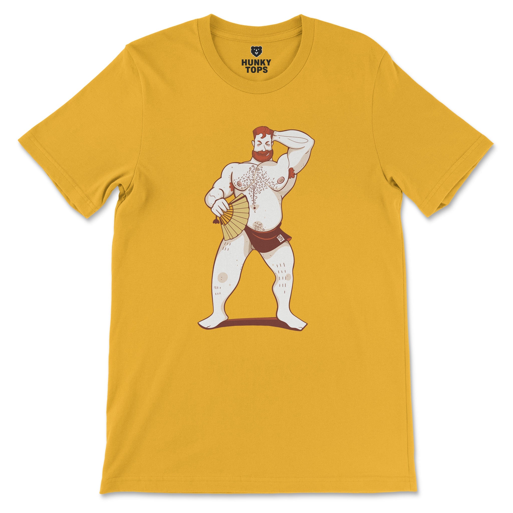 Hot Ginger Bear Summer Fan Tee - Hunky Tops #color_Gold