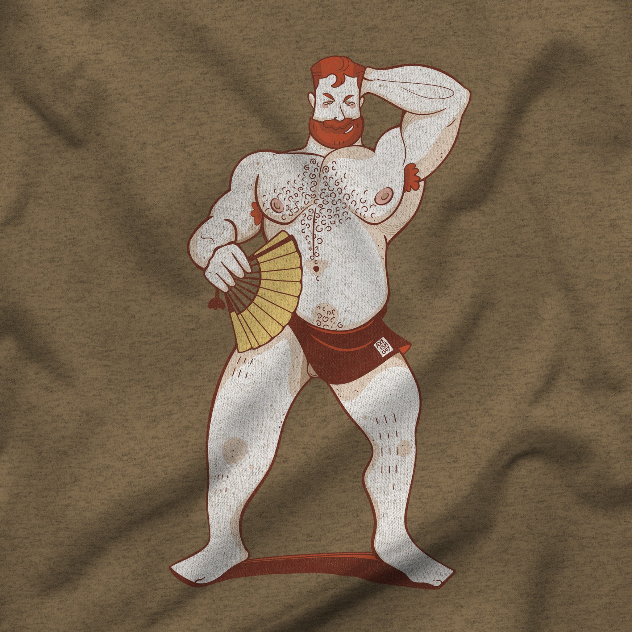 Hot Ginger Bear Summer Fan Tee - Hunky Tops #color_Heather Olive