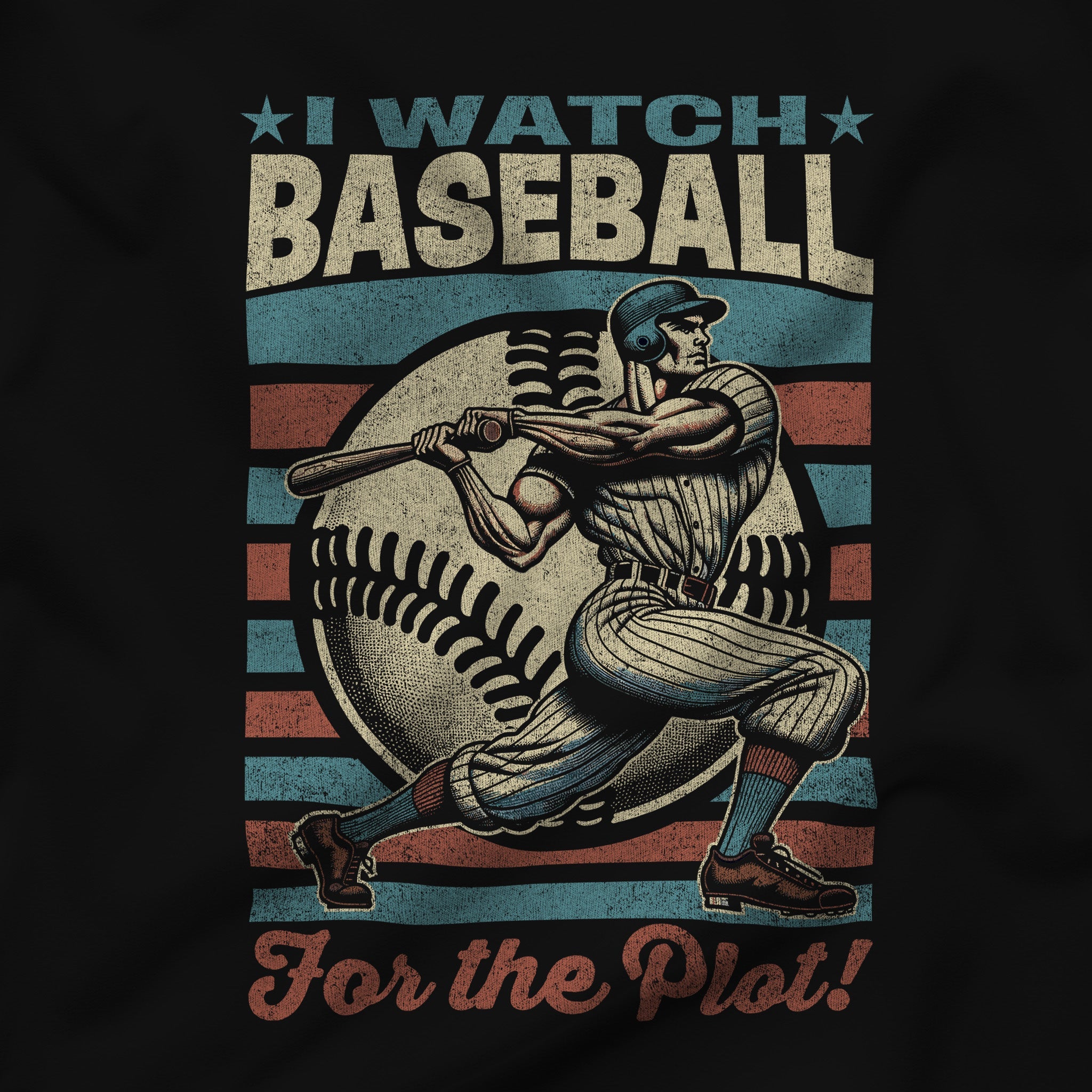 "I Watch Baseball For the Plot" Vintage T-Shirt - Hunky Tops #color_Black