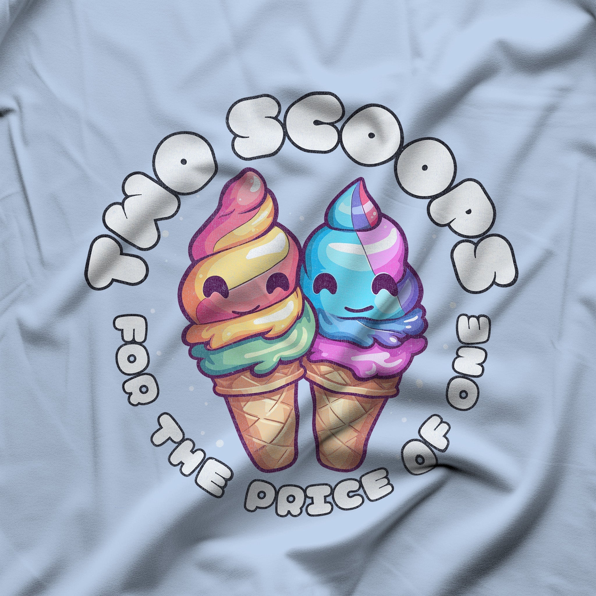 Kawaii Ice Cream Couples T-Shirt - "Two Scoops for the Price of One" - Hunky Tops #color_Baby Blue