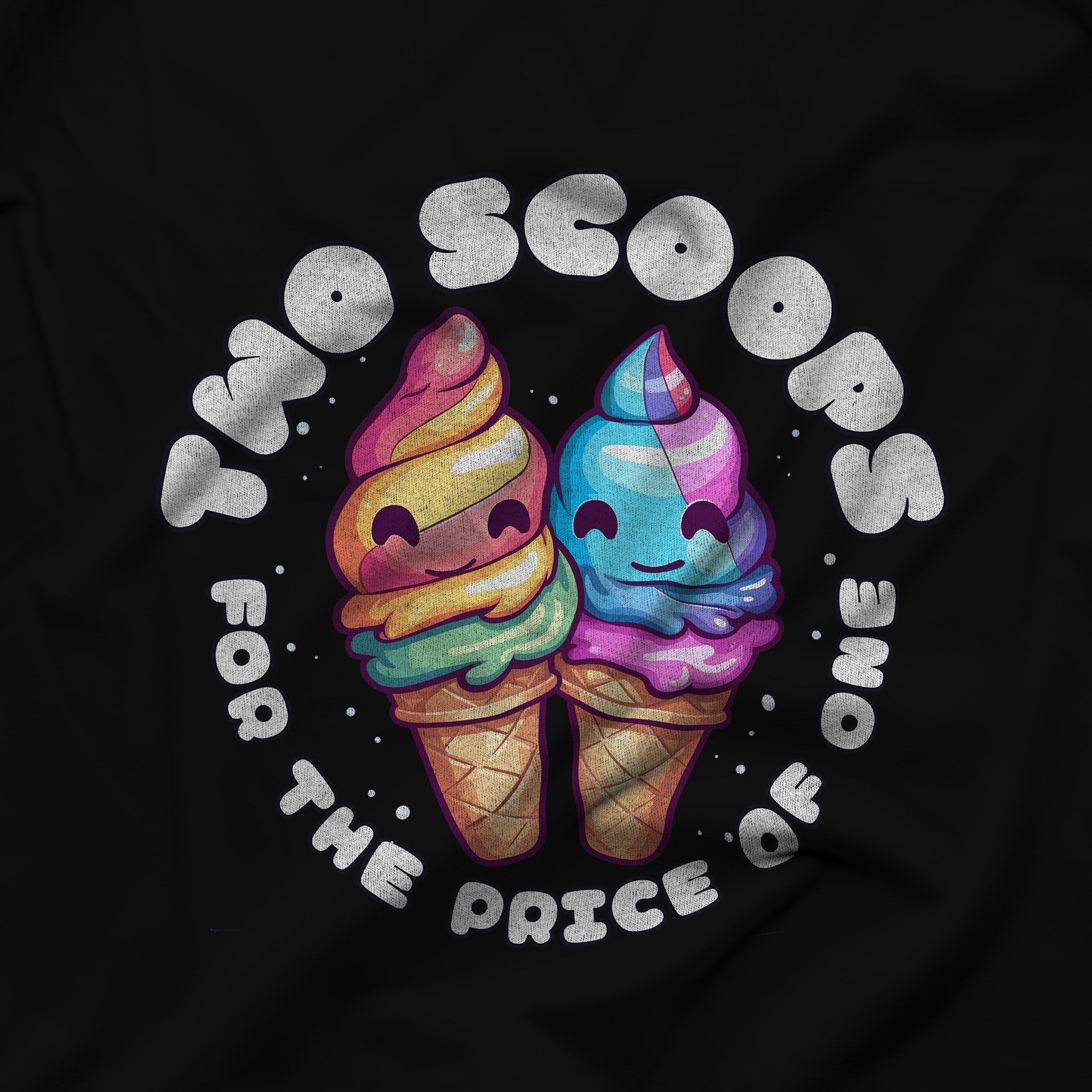 Kawaii Ice Cream Couples T-Shirt - "Two Scoops for the Price of One" - Hunky Tops #color_Black