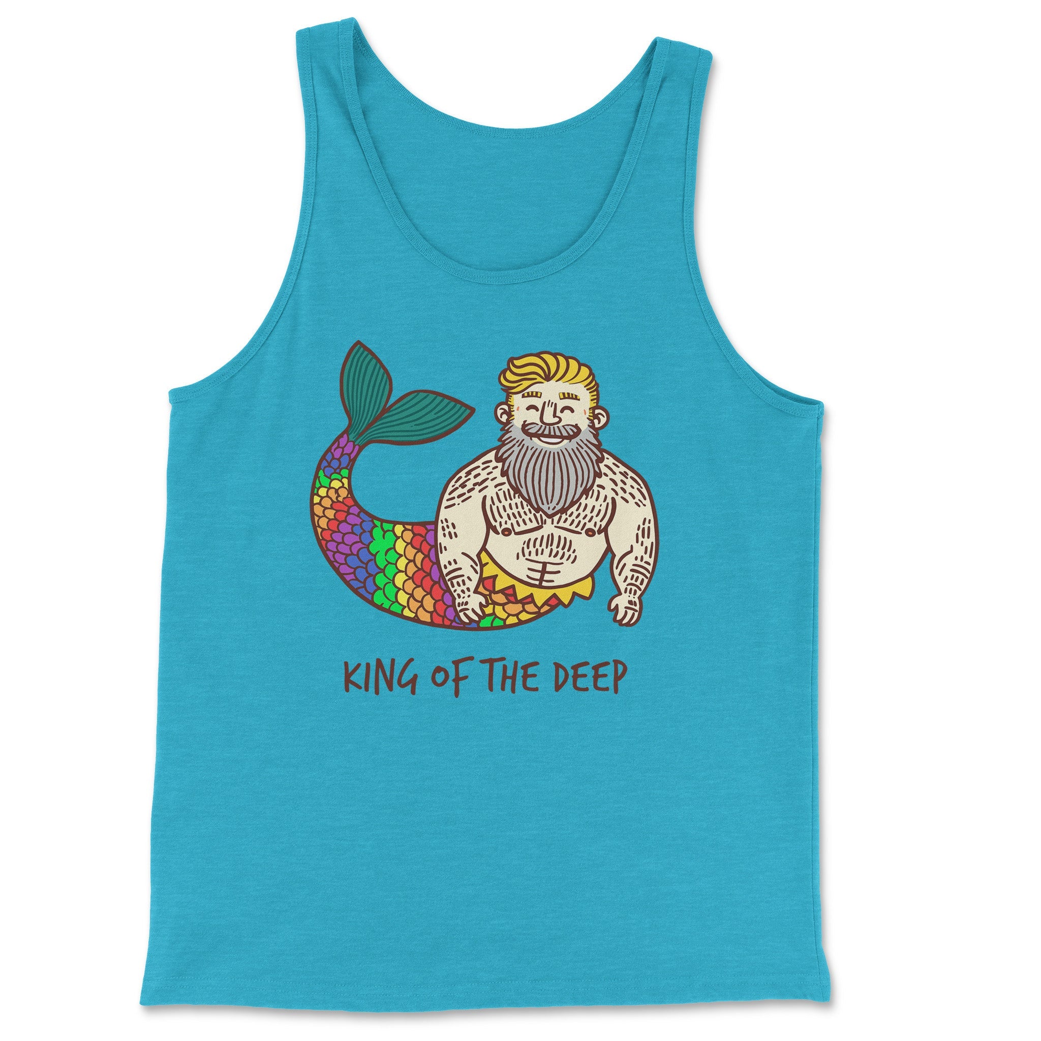 King of the Deep Bearded Merman Tank - Hunky Tops #color_Aqua TriBlend