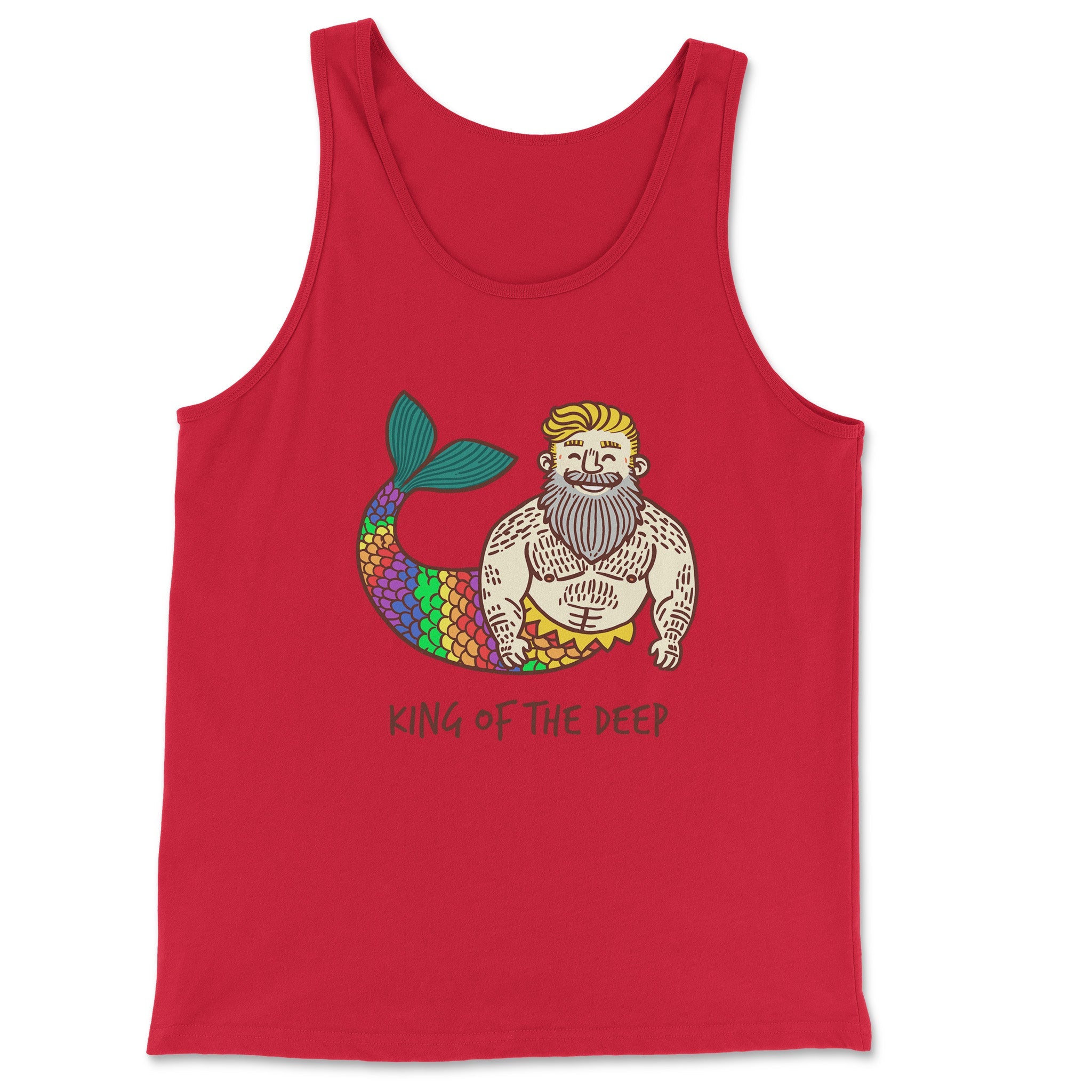 King of the Deep Bearded Merman Tank - Hunky Tops #color_Red