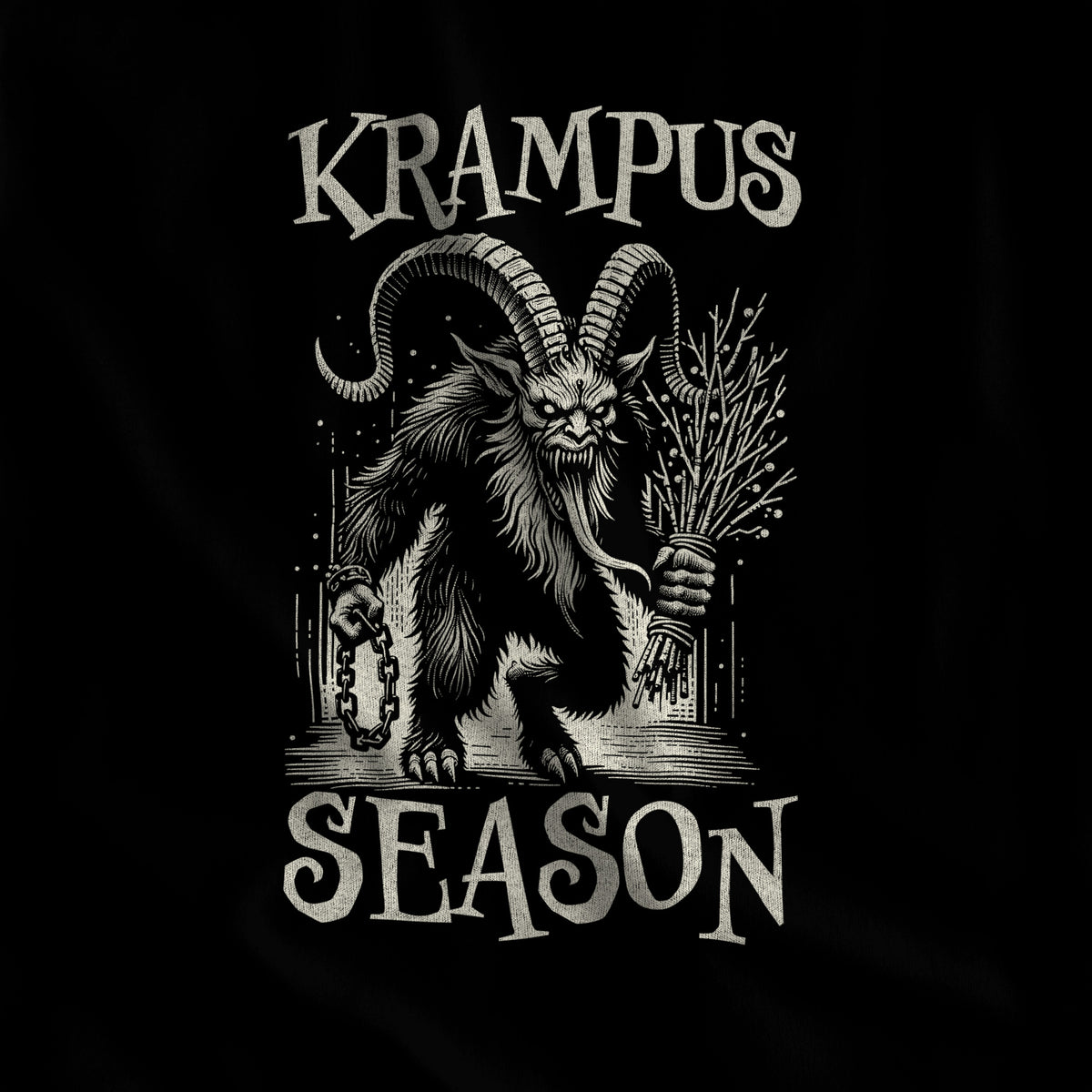 Krampus Season Holiday T-Shirt - Hunky Tops print close-up #color_Black