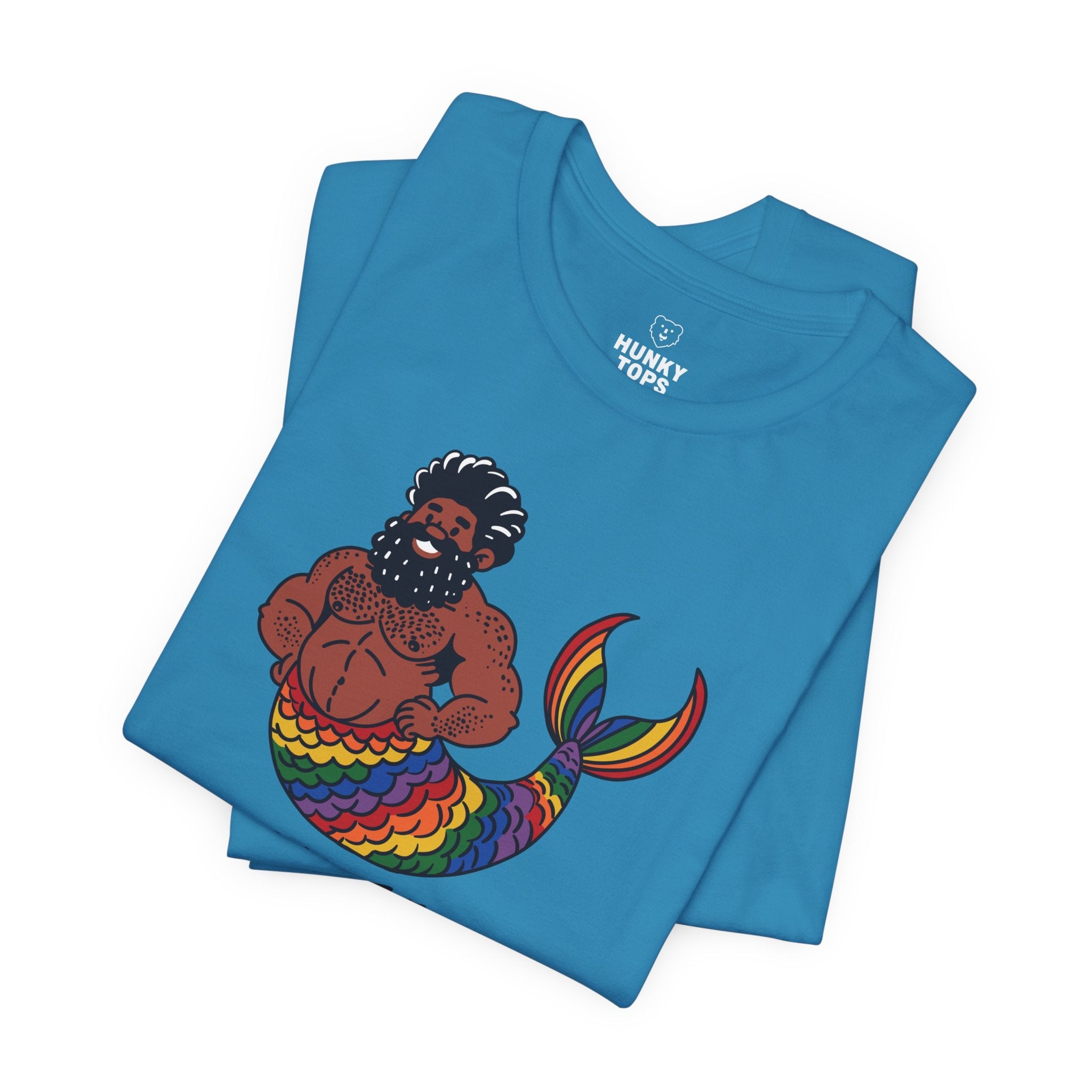 Monarch of the Tides - Bearded Merman Tee - Hunky Tops #color_Aqua