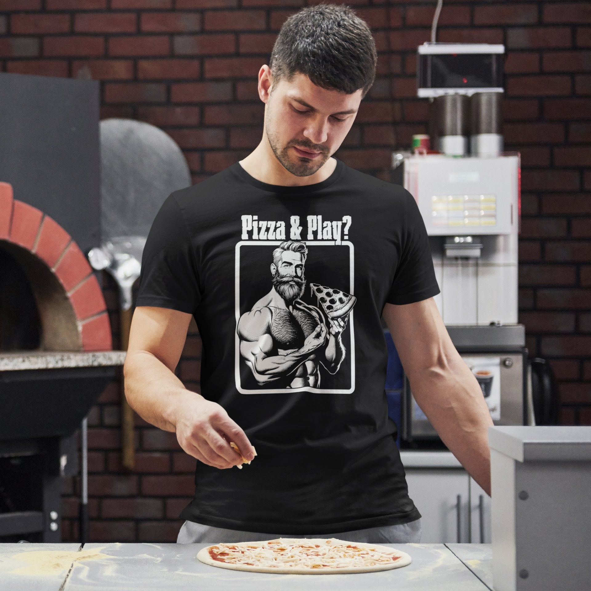 Pizza & Play Muscle Tee – Slice of Seduction - Hunky Tops #color_Black