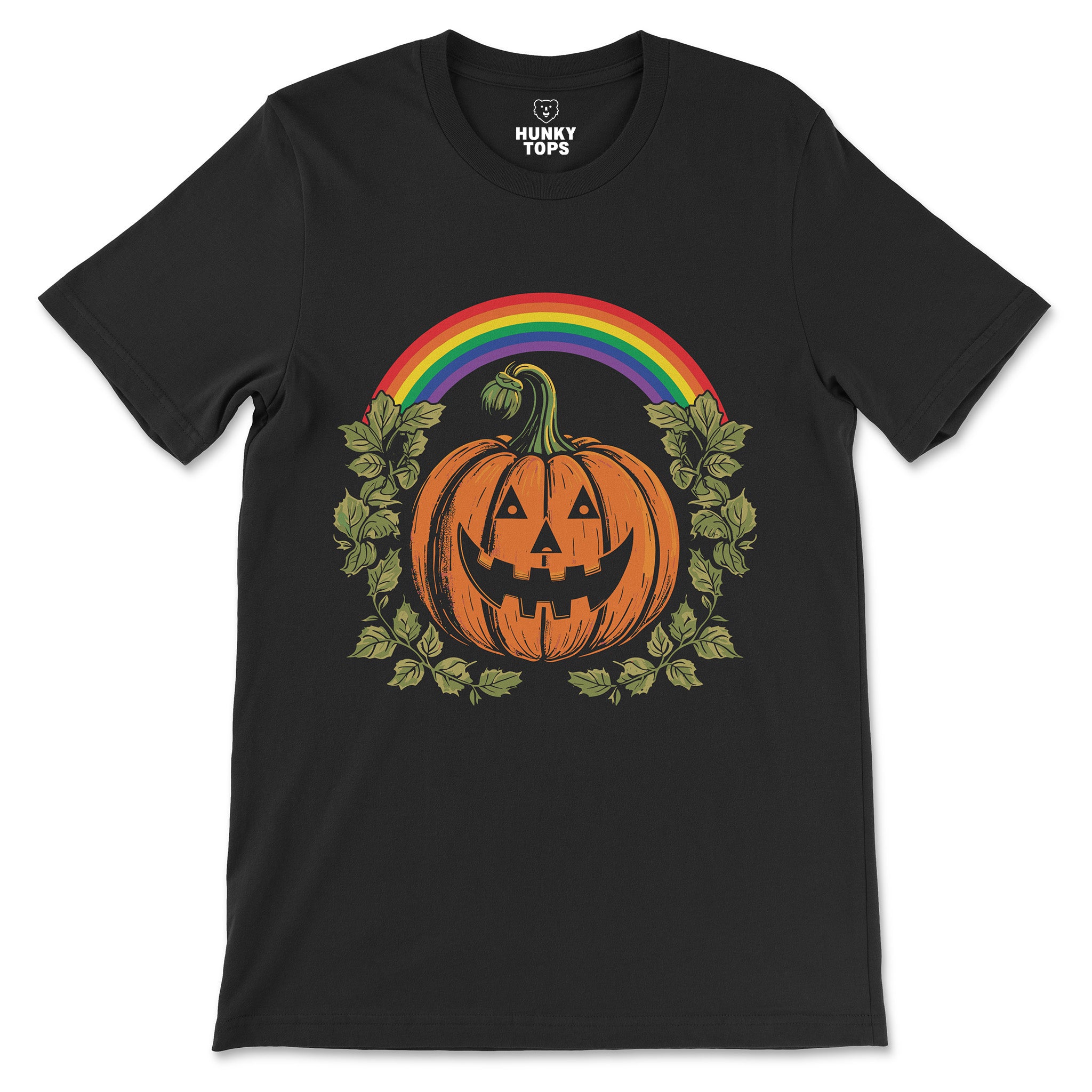 "Pride Pumpkin" Rainbow Jack-O-Lantern T-Shirt - Hunky Tops #color_Black