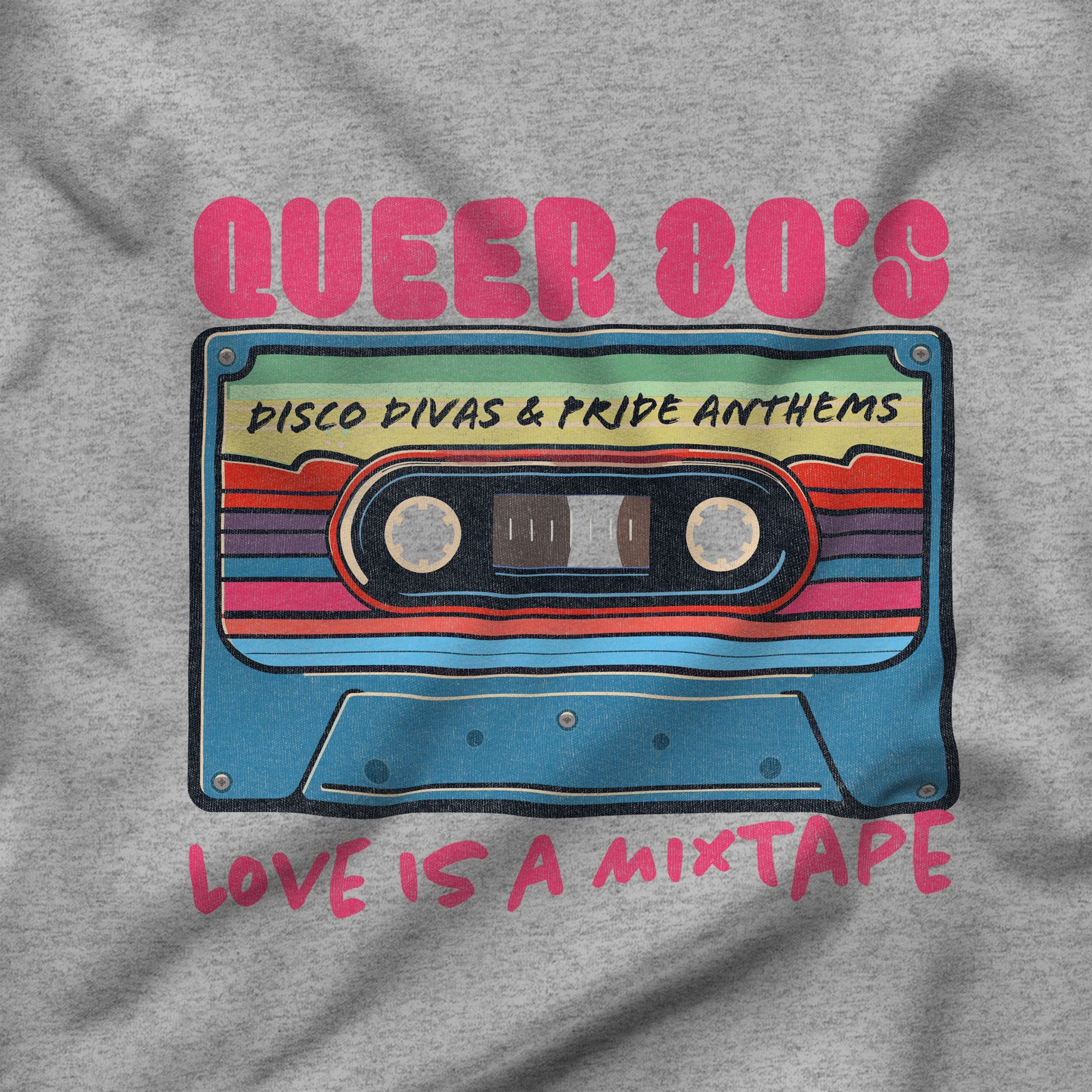 "Queer 80's: Love is a Mixtape" Hoodie - Hunky Tops #color_Sport Grey