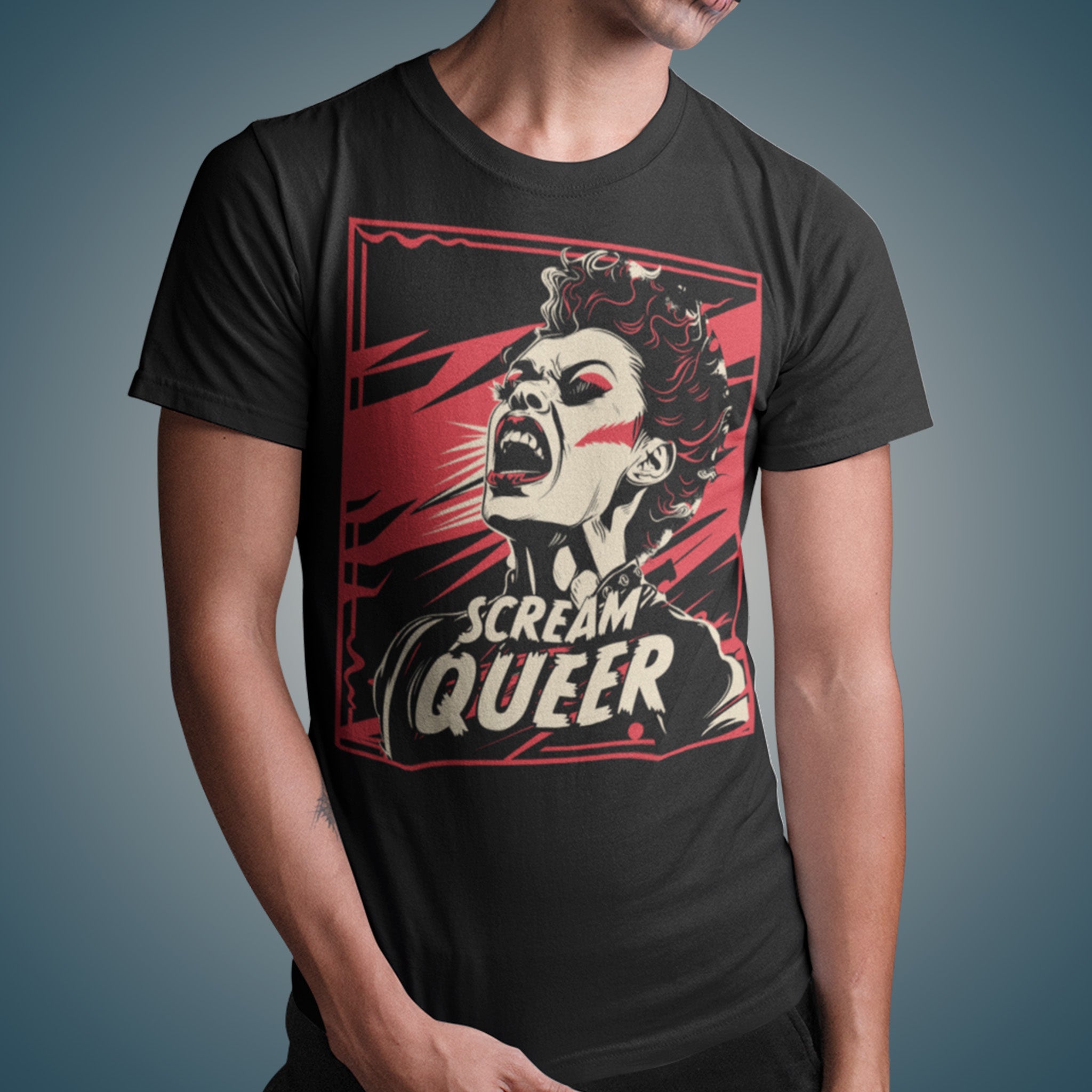 "Scream Queer" T-Shirt - LGBTQ Horror Fan Tee - Hunky Tops #color_Black