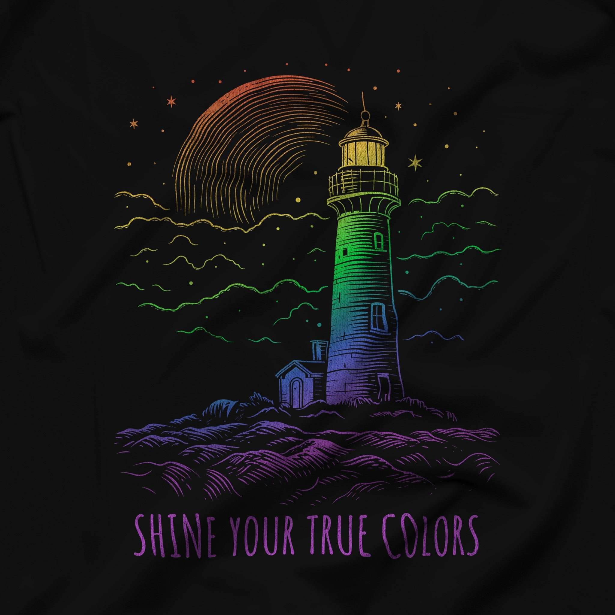 "Shine Your True Colors" Lighthouse Sweatshirt - Hunky Tops #color_Black