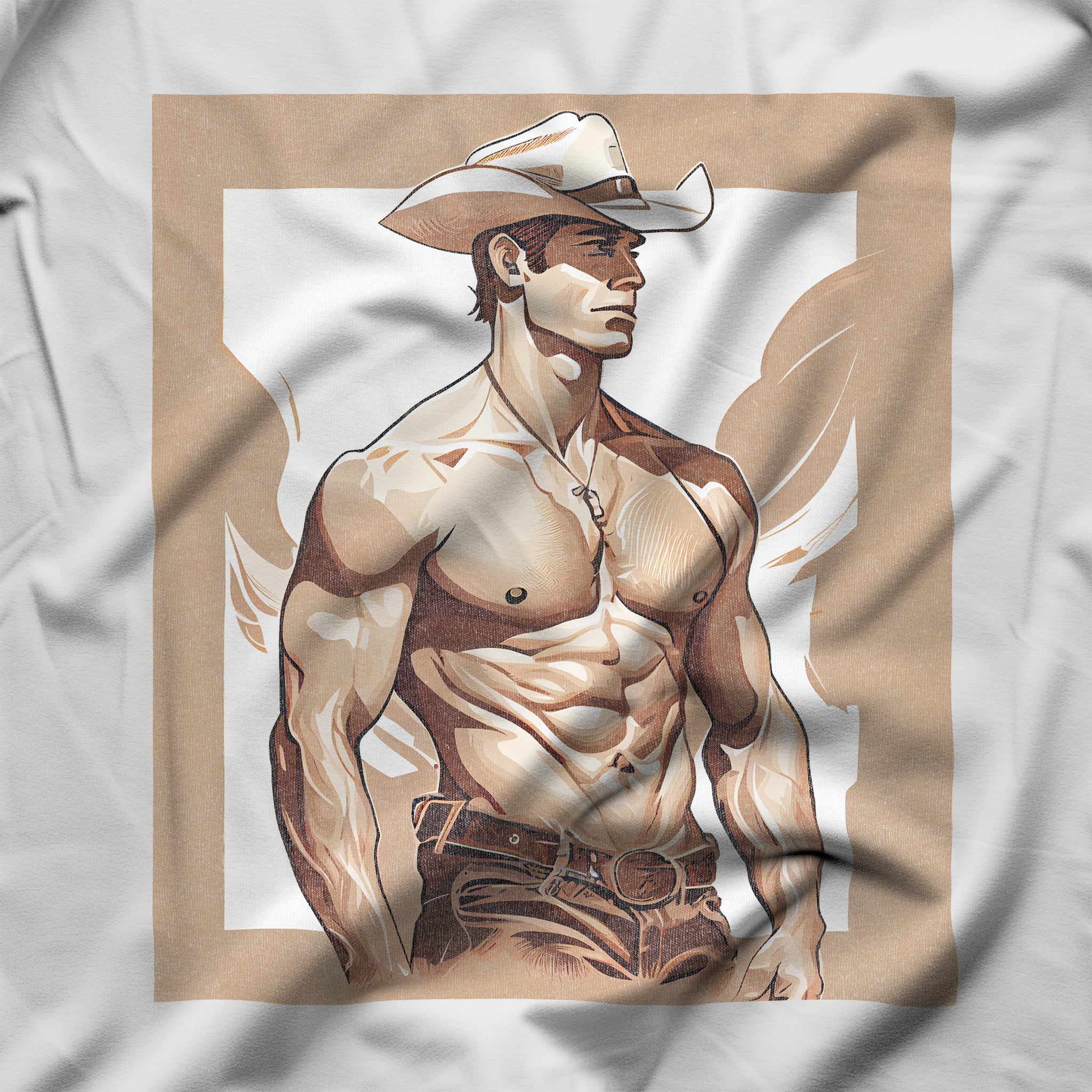 Shirtless Cowboy T-Shirt - Daring & Sexy Gay Shirt - Hunky Tops #color_White