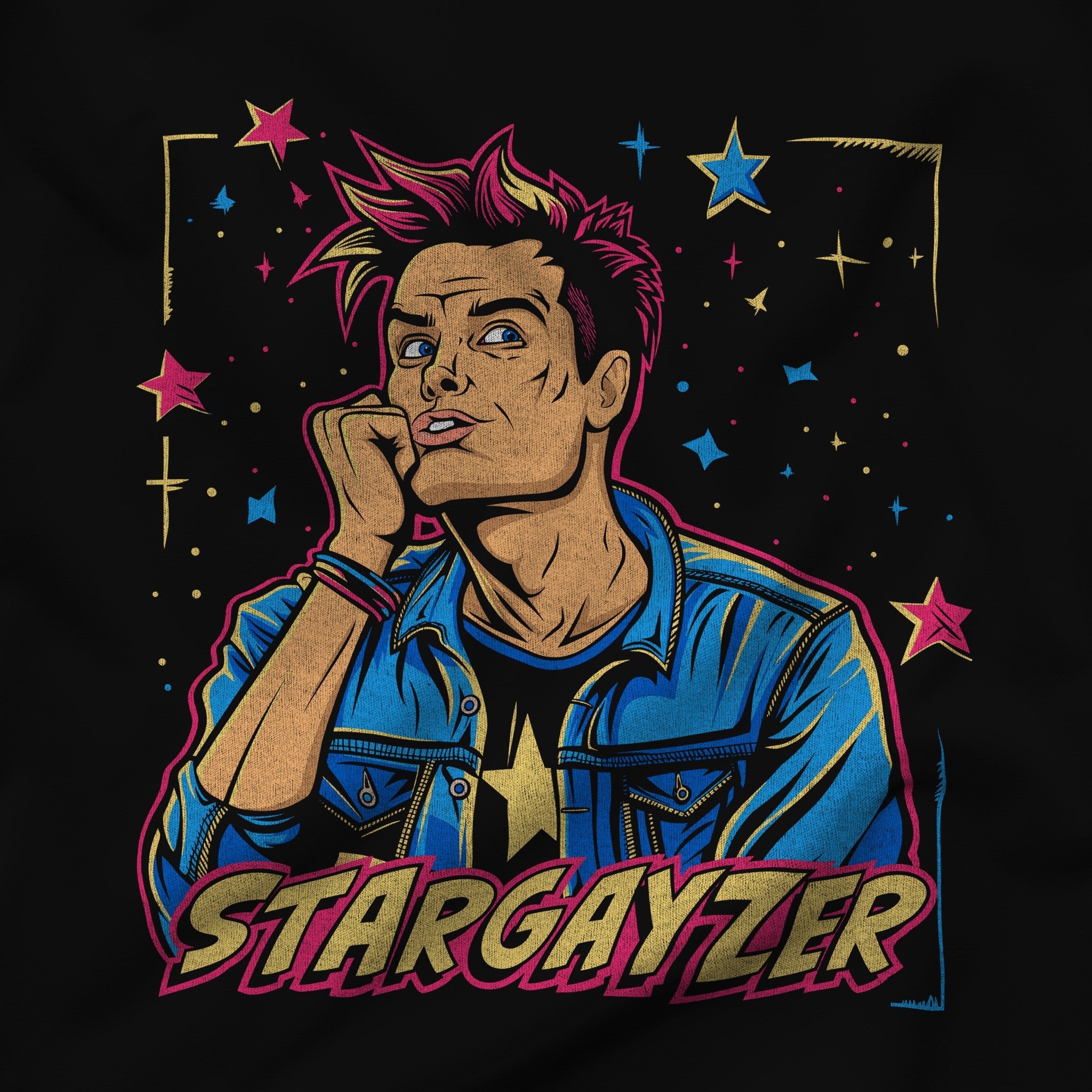 Stargayzer Dreamer Tee – Cosmic Charm Meets Queer Pride - Hunky Tops #color_Black