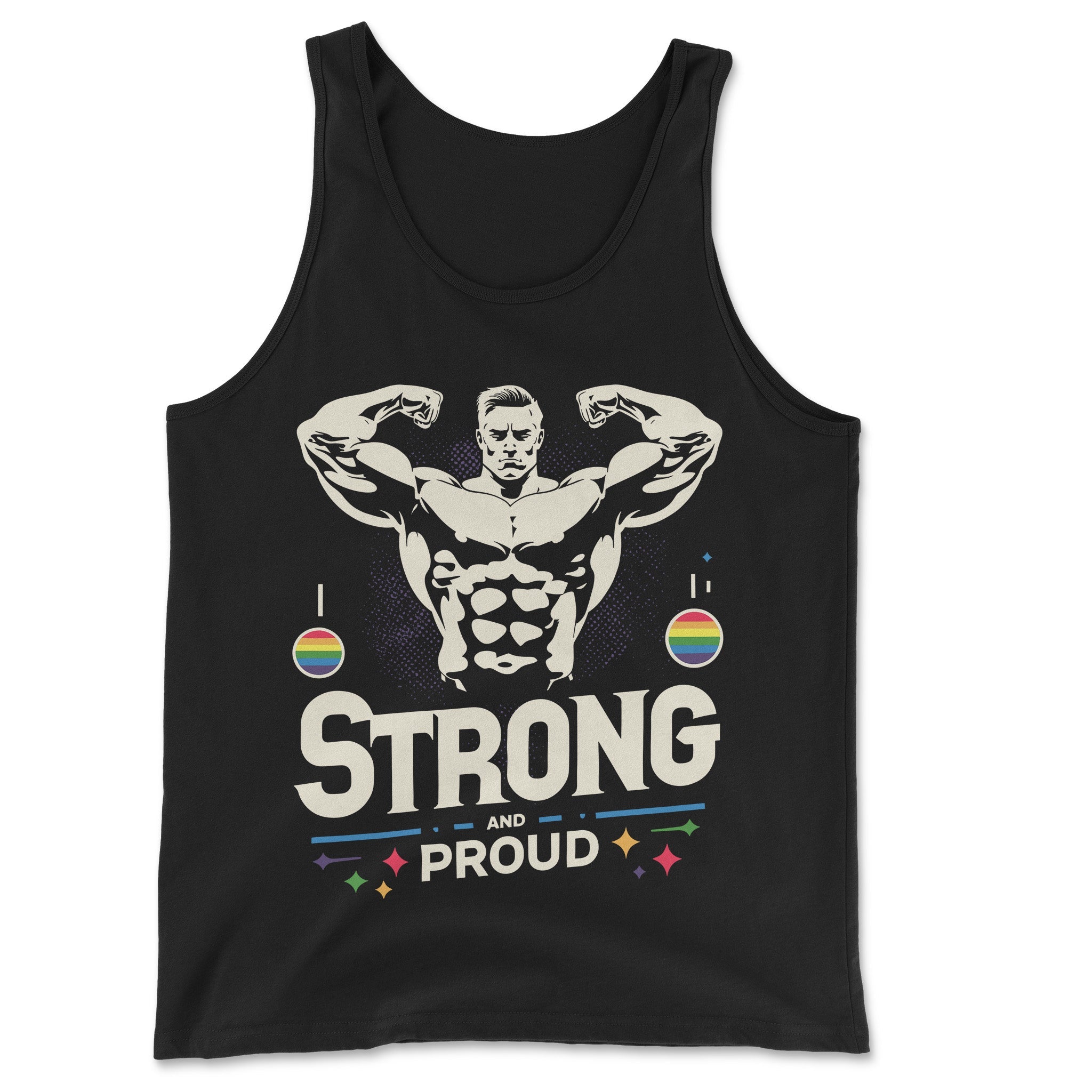 Strong and Proud Muscle Tank - Empowering LGBTQ+ Pride Top - Hunky Tops #color_Black
