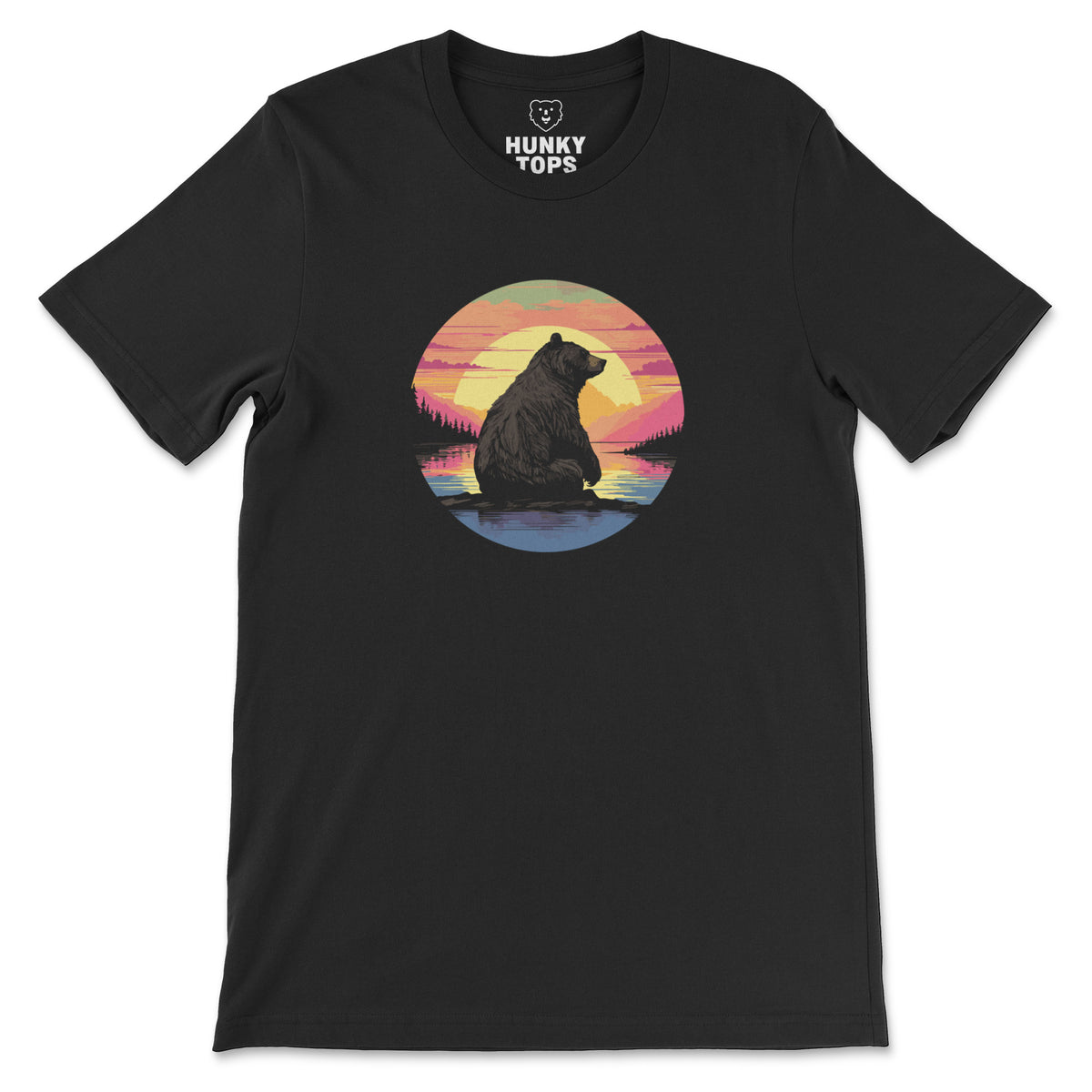 Sunset Bear T-Shirt - Hunky Tops flat lay #color_Black