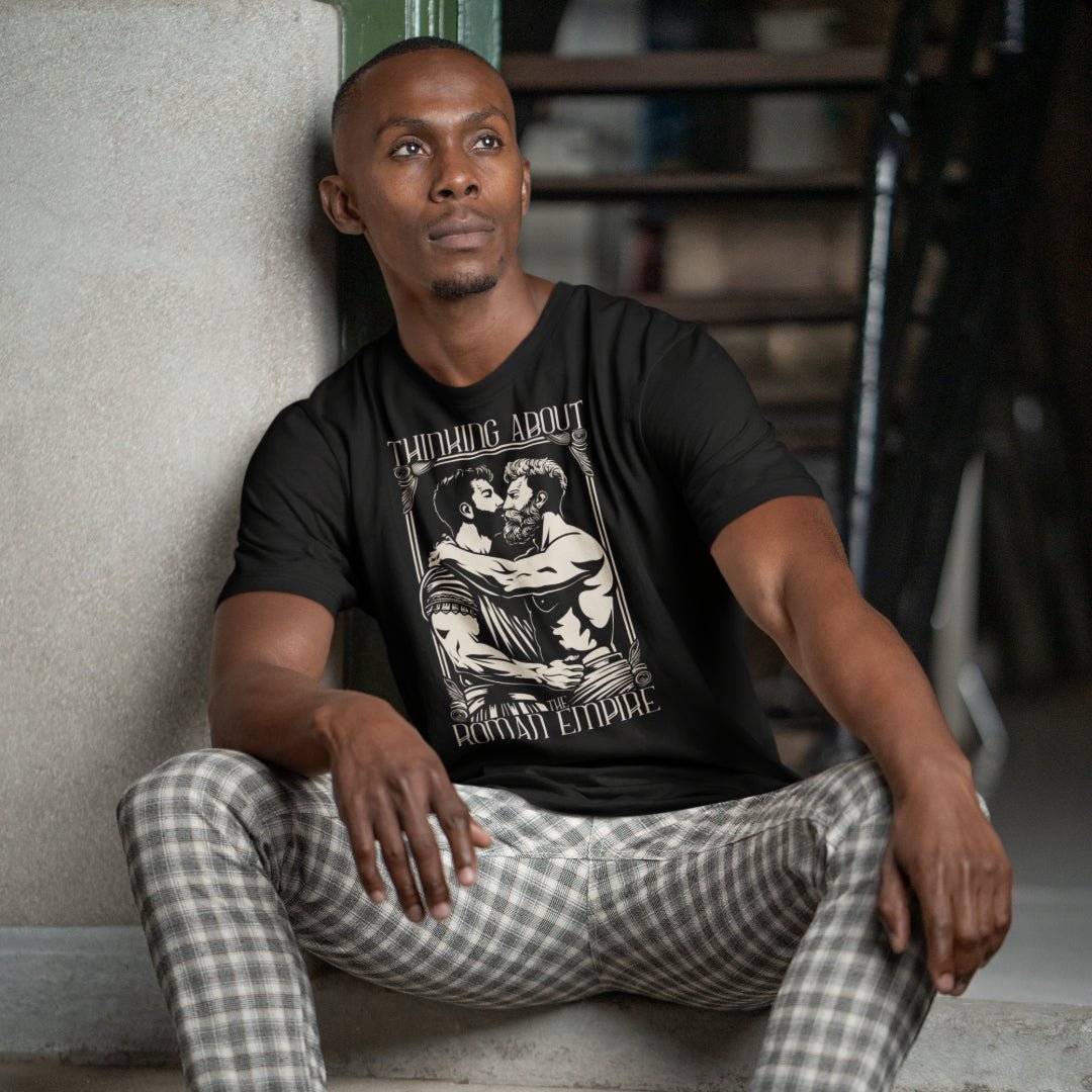 "Thinking About the Roman Empire" Gay T - Shirt - Hunky Tops #color_Black
