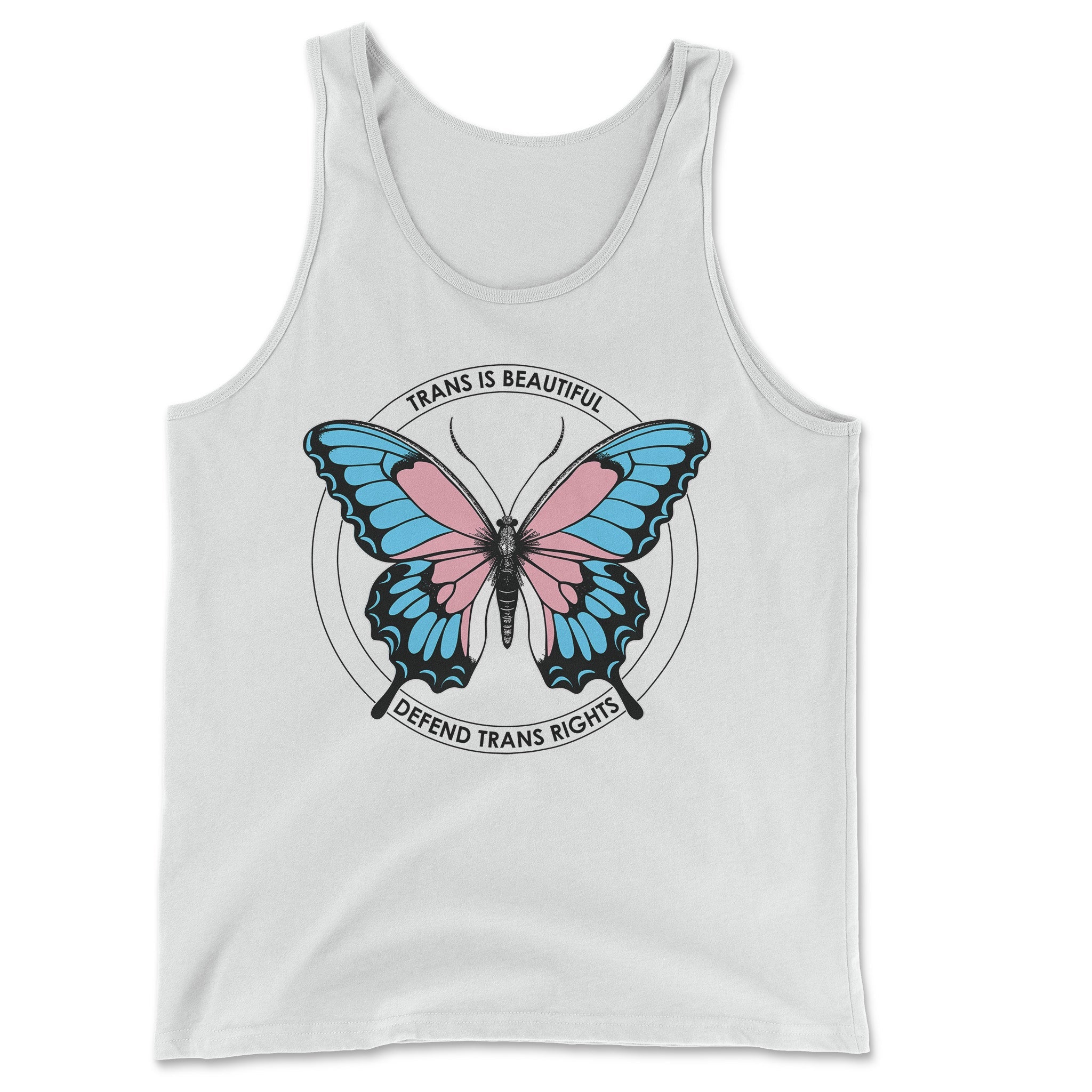 "Trans is Beautiful, Defend Trans Rights" Tank Top - Hunky Tops#color_white