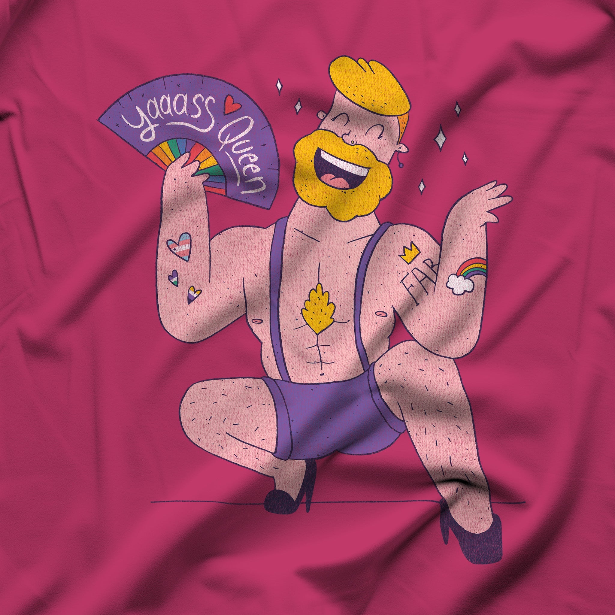 "Yaaass Queen" Queer Character T-Shirt - LGBTQ+ Pride Statement - Hunky Tops #color_Berry