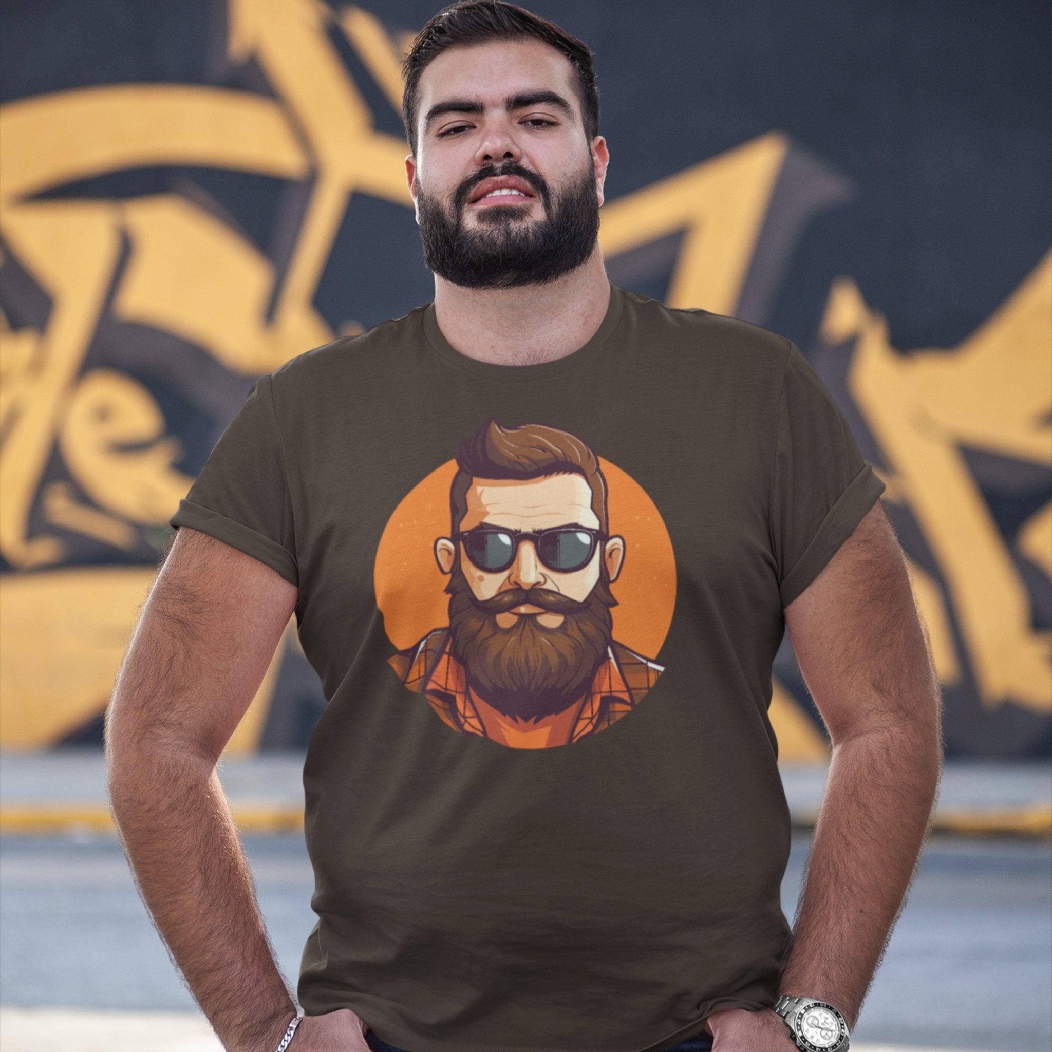 Bearded Lumberjack in Glasses T-Shirt - Rustic Charm - Hunky Tops #color_Brown