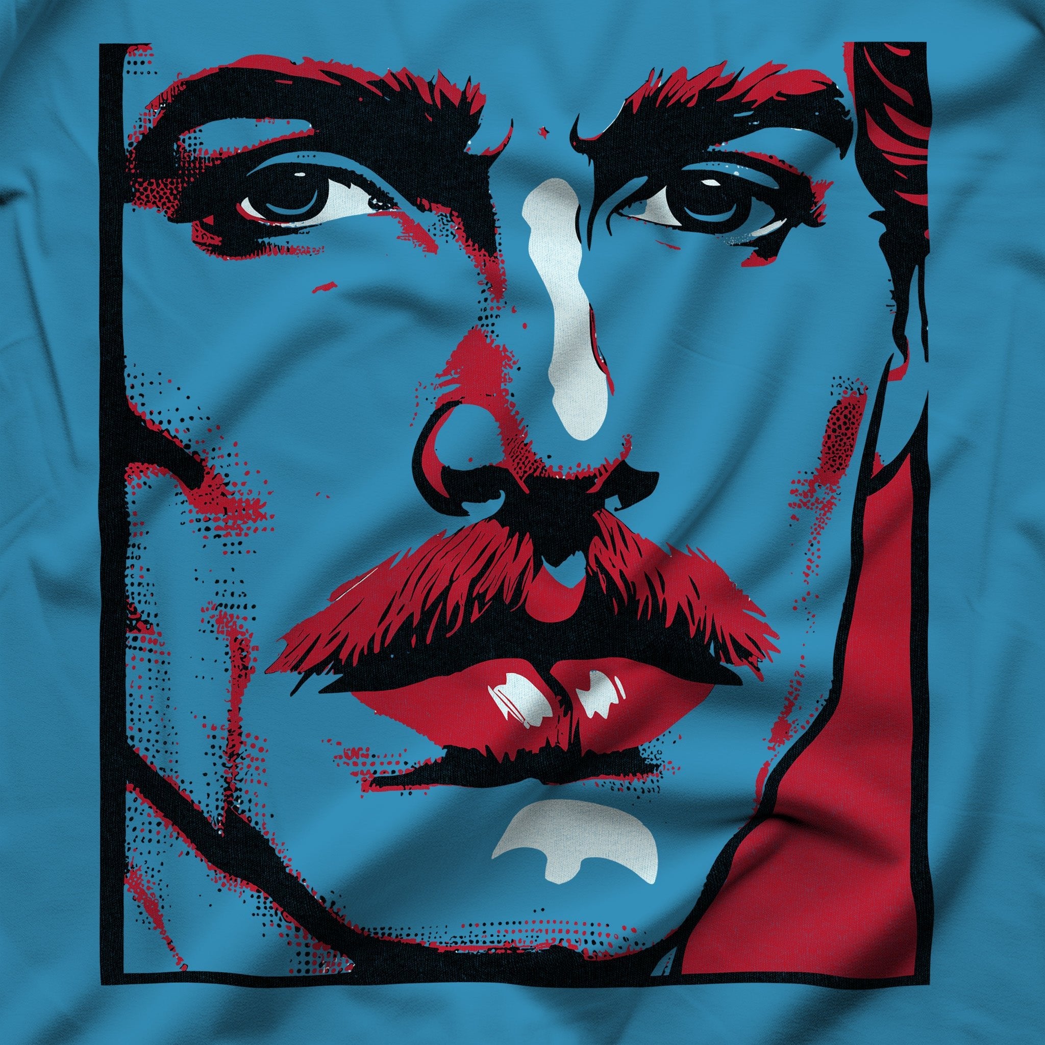 Bold Pop Art Gay Shirt - Vintage-Inspired Mustached Man Graphic Tee - Hunky Tops #color_Aqua