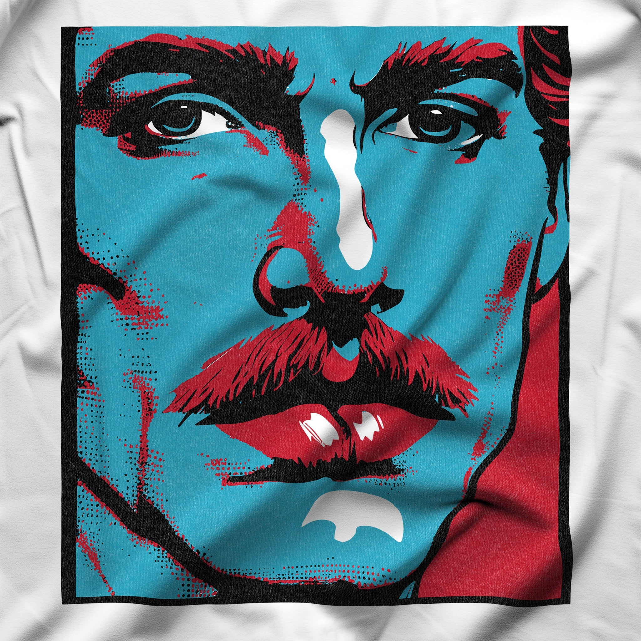 Bold Pop Art Gay Shirt - Vintage-Inspired Mustached Man Graphic Tee - Hunky Tops #color_White