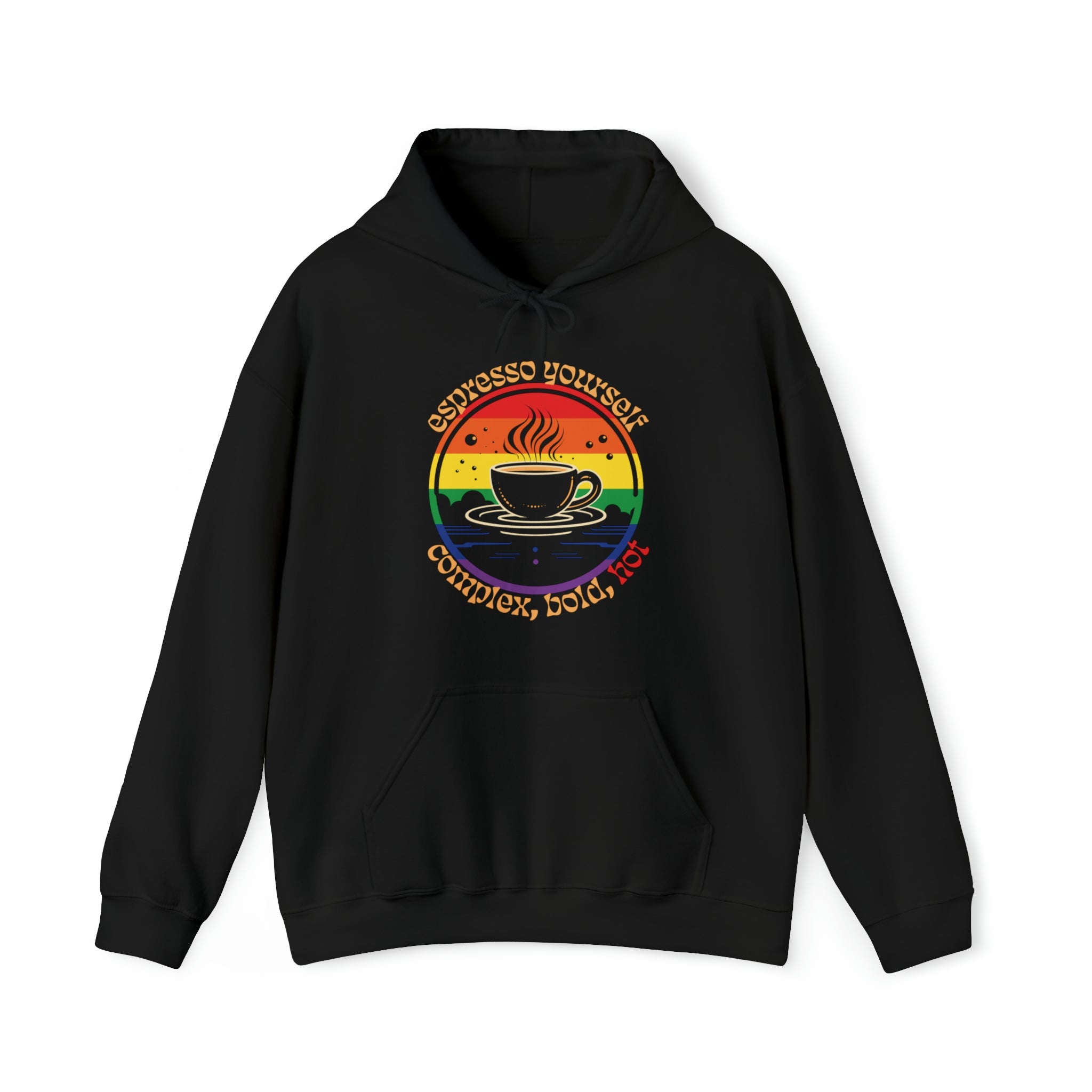"Espresso Yourself: Complex, Bold, HOT" Coffee-Themed Hoodie - Hunky Tops #color_Black