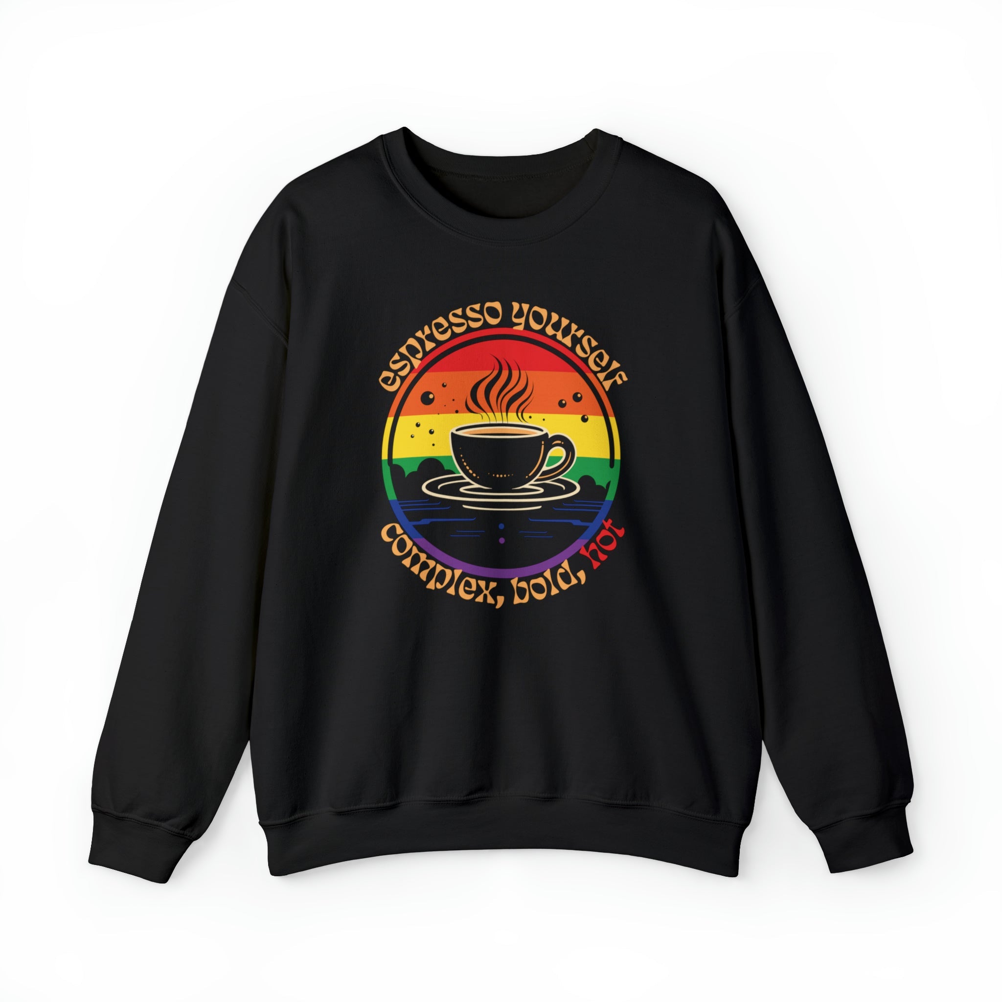 "Espresso Yourself: Complex, Bold, HOT" Graphic Sweatshirt - Hunky Tops #color_Black