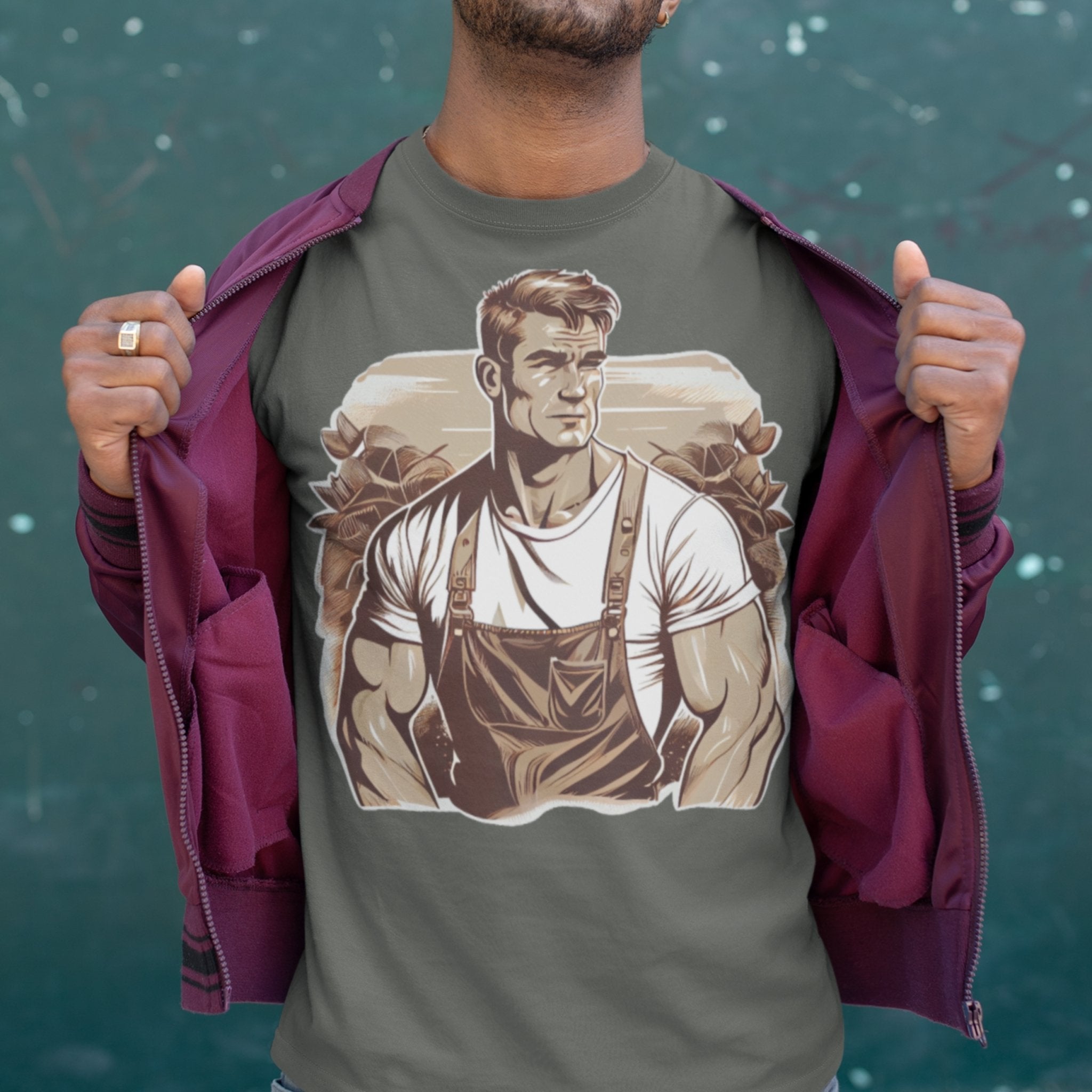 Gay Daddy Farmer Shirt - LGBTQ Pride Gift for Farmer - Handsome Man Graphic Tee - Shirt - Hunky Tops #color_Army