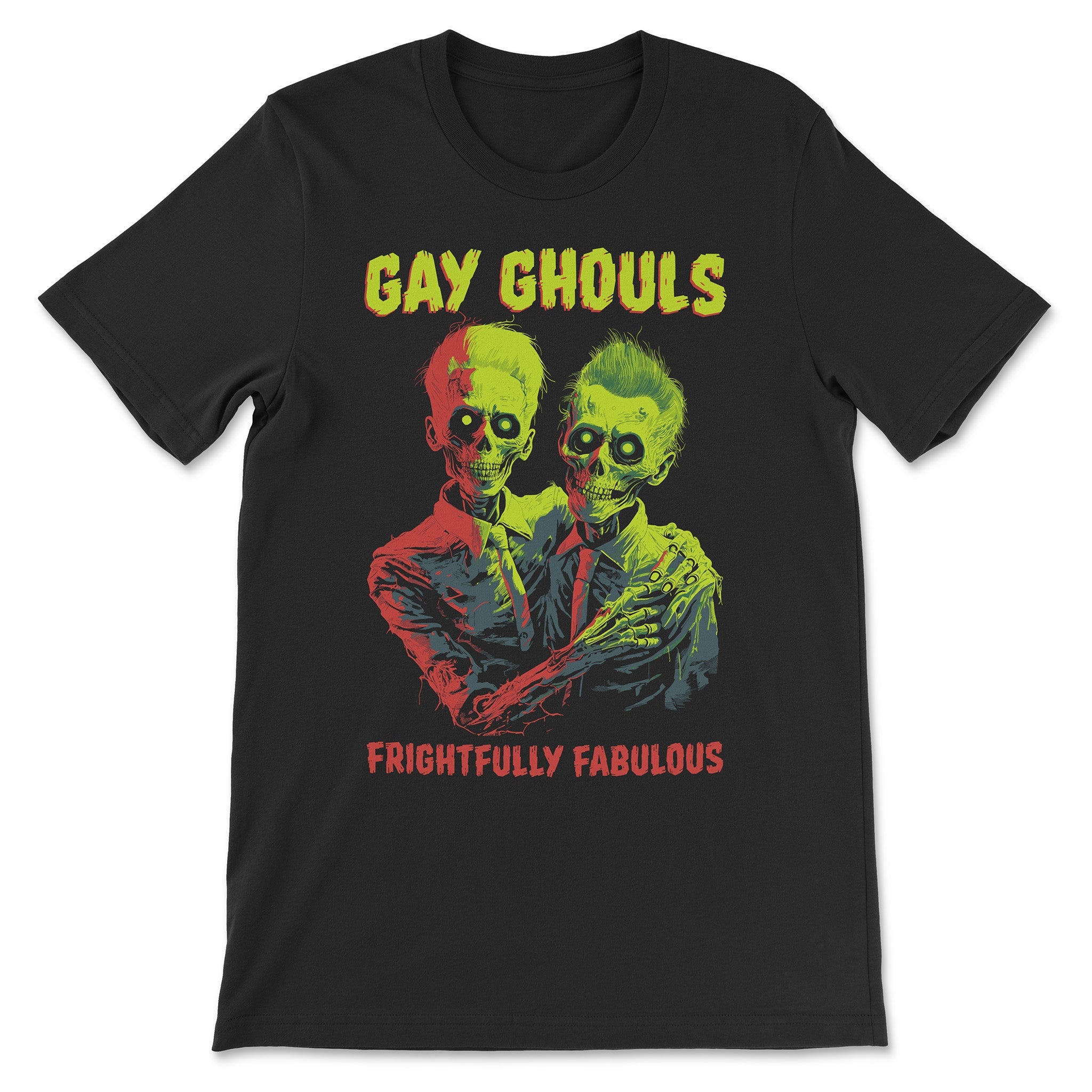 "Gay Ghouls, Frightfully Fabulous" Gay Halloween T-Shirt - Hunky Tops #color_Black
