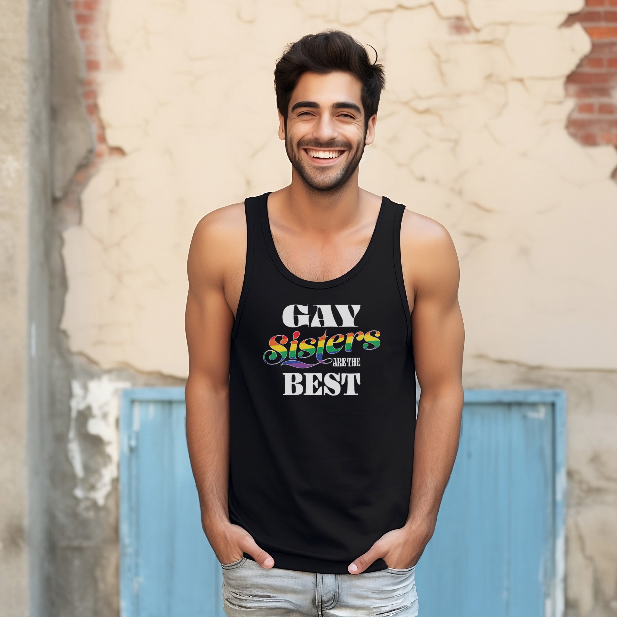 "Gay Sisters are the Best" - Celebration Tank Top - Hunky Tops #color_Black