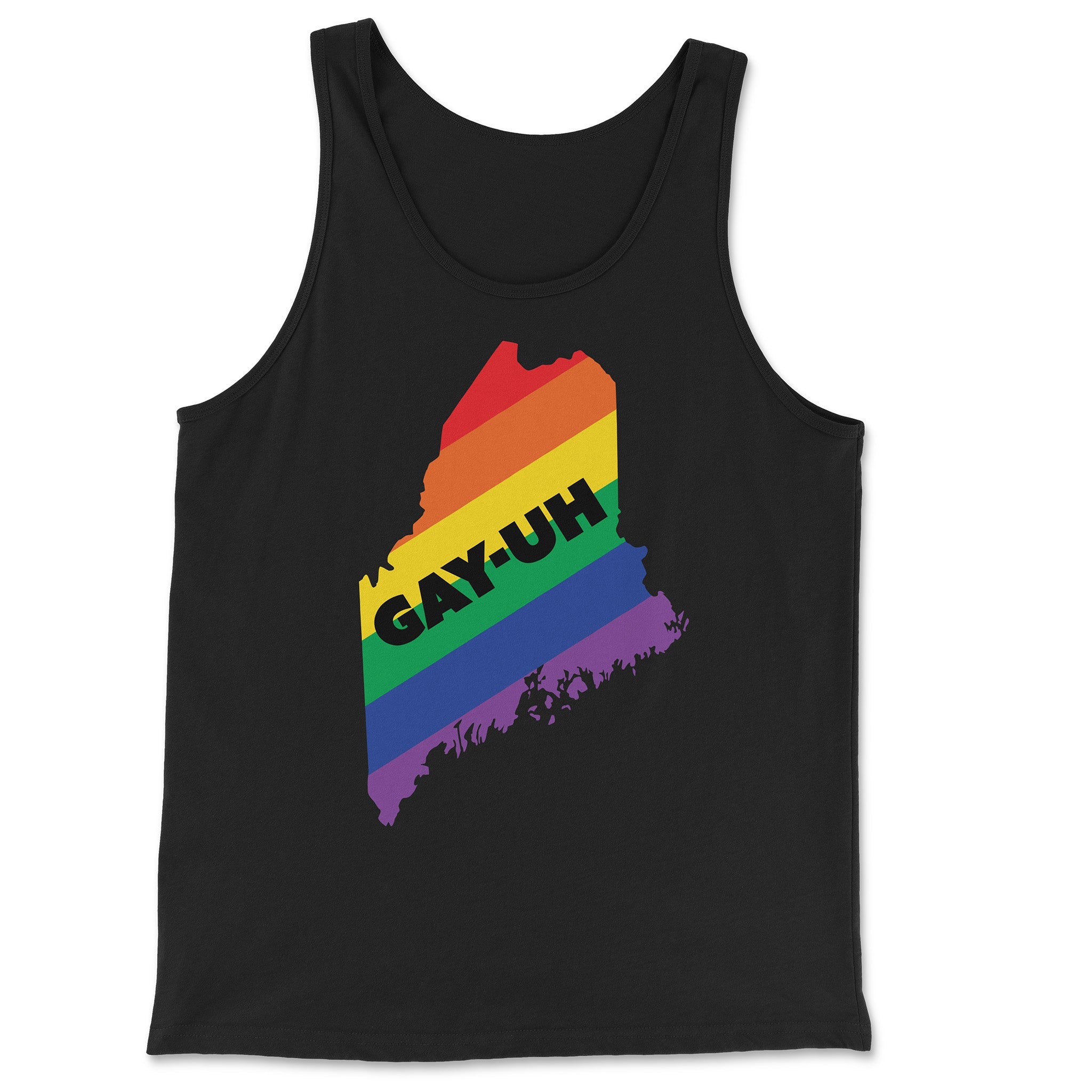 "Gay-Uh" Gay Maine Tank Top – A Summer Salute to Maine Pride! - Hunky Tops #color_Black